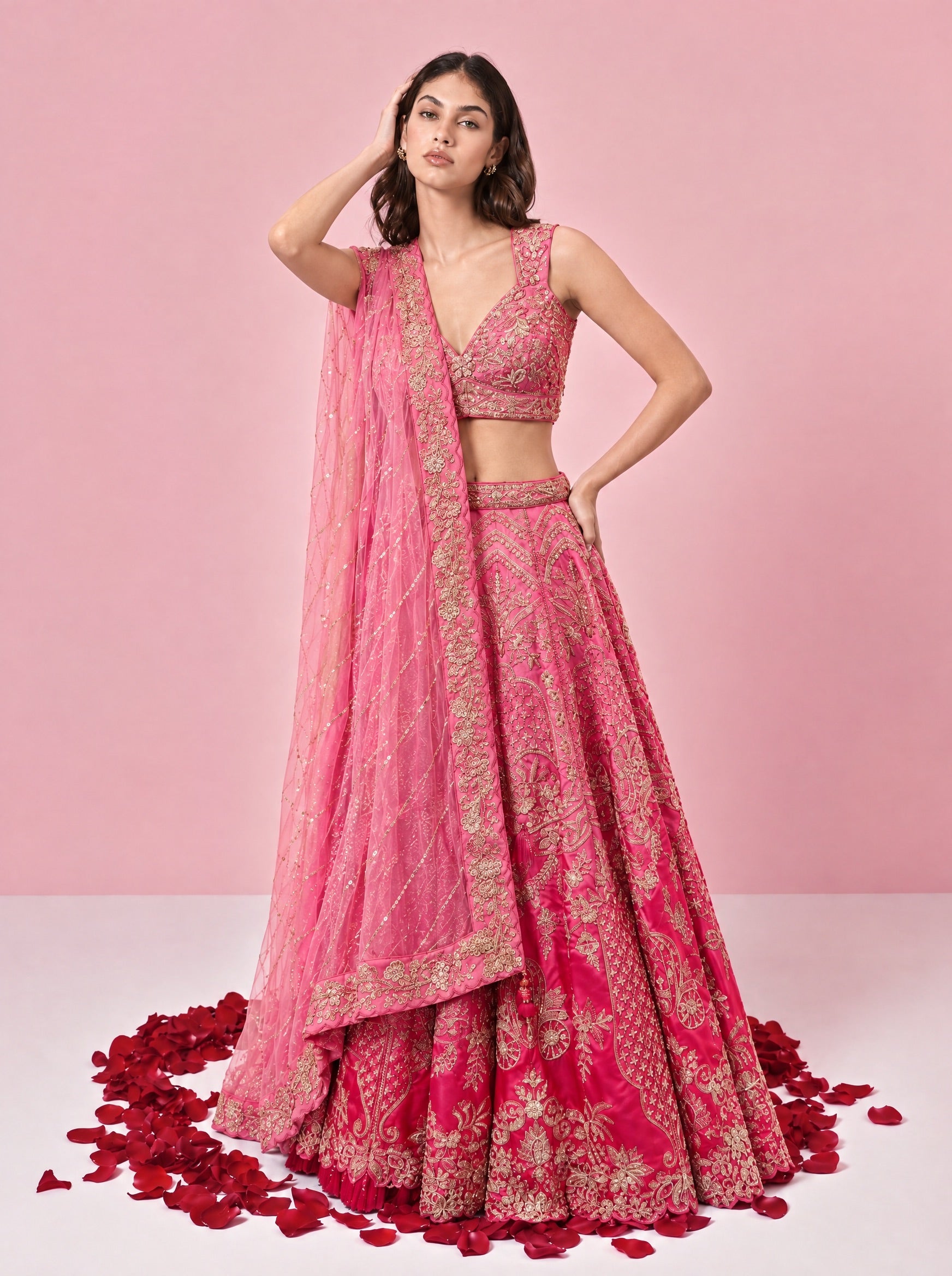 Shaded Pink Embroidered Designer Lehenga With Ready Blouse