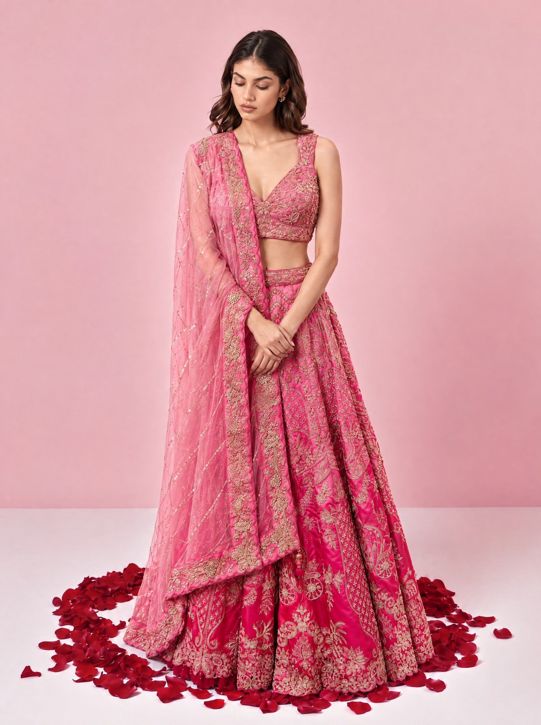 Shaded Pink Embroidered Designer Lehenga With Ready Blouse