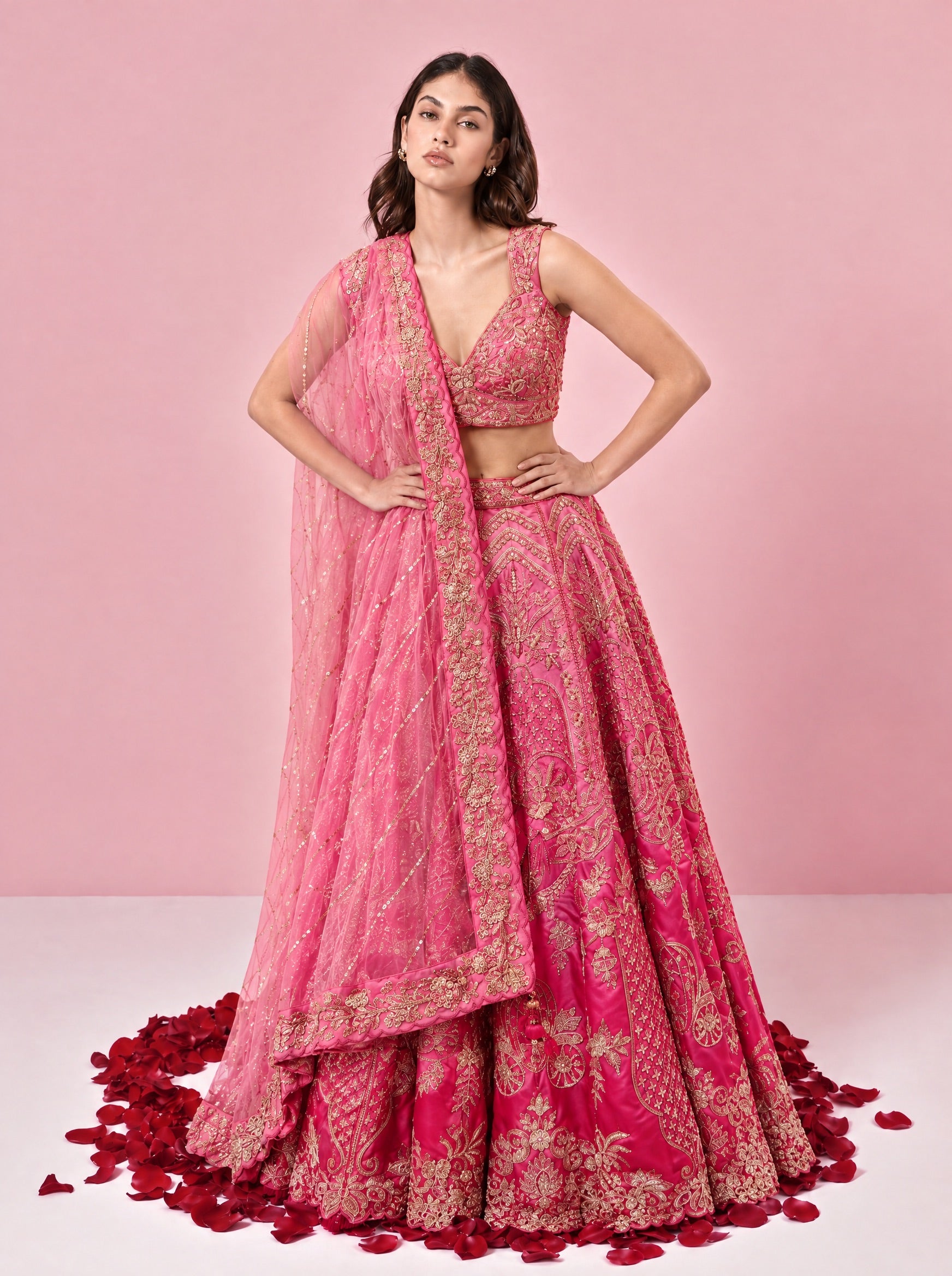 Shaded Pink Embroidered Designer Lehenga With Ready Blouse