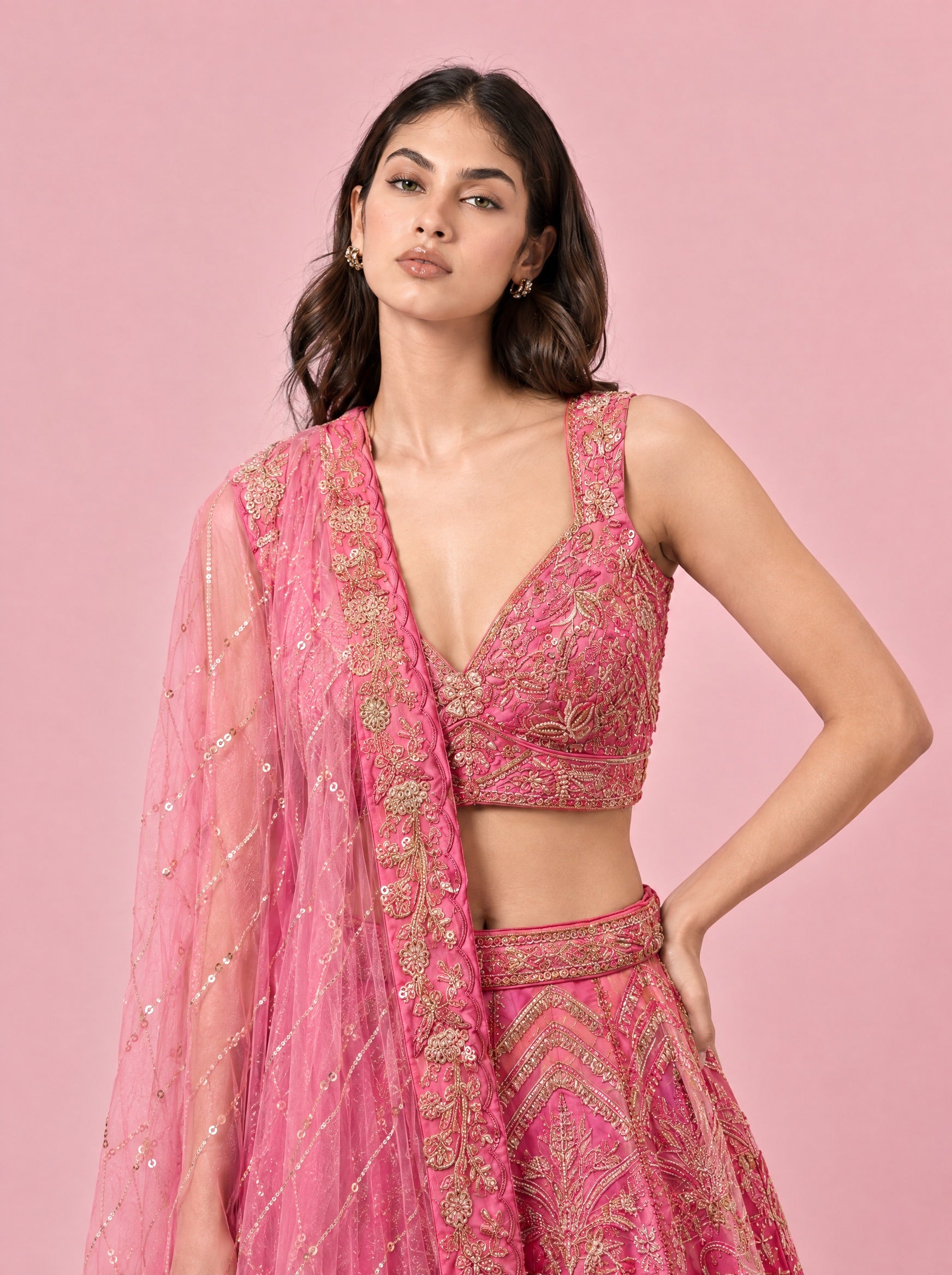 Shaded Pink Embroidered Designer Lehenga With Ready Blouse