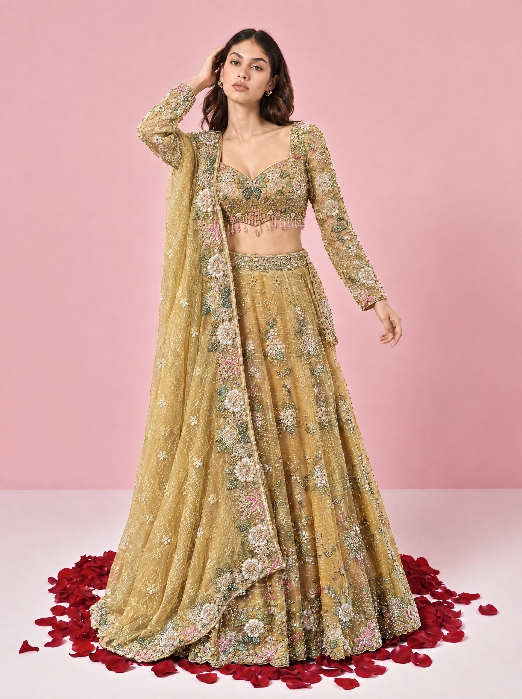 Beige Embroidered Designer Lehenga With Ready Blouse