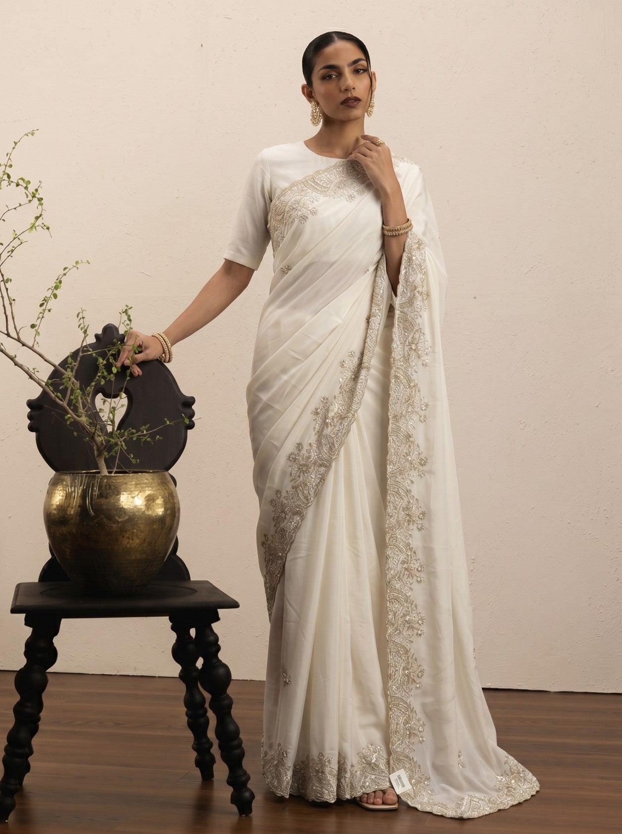 Ivory Embroidered Border Saree