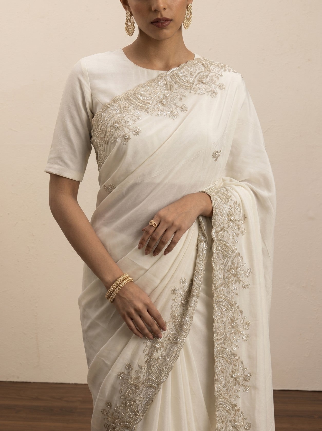 Ivory Embroidered Border Saree