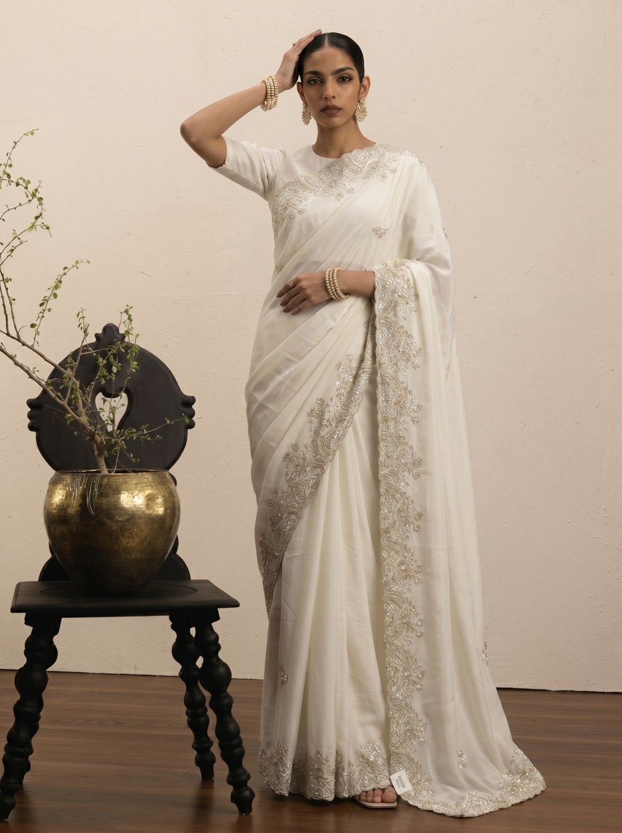 Ivory Embroidered Border Saree