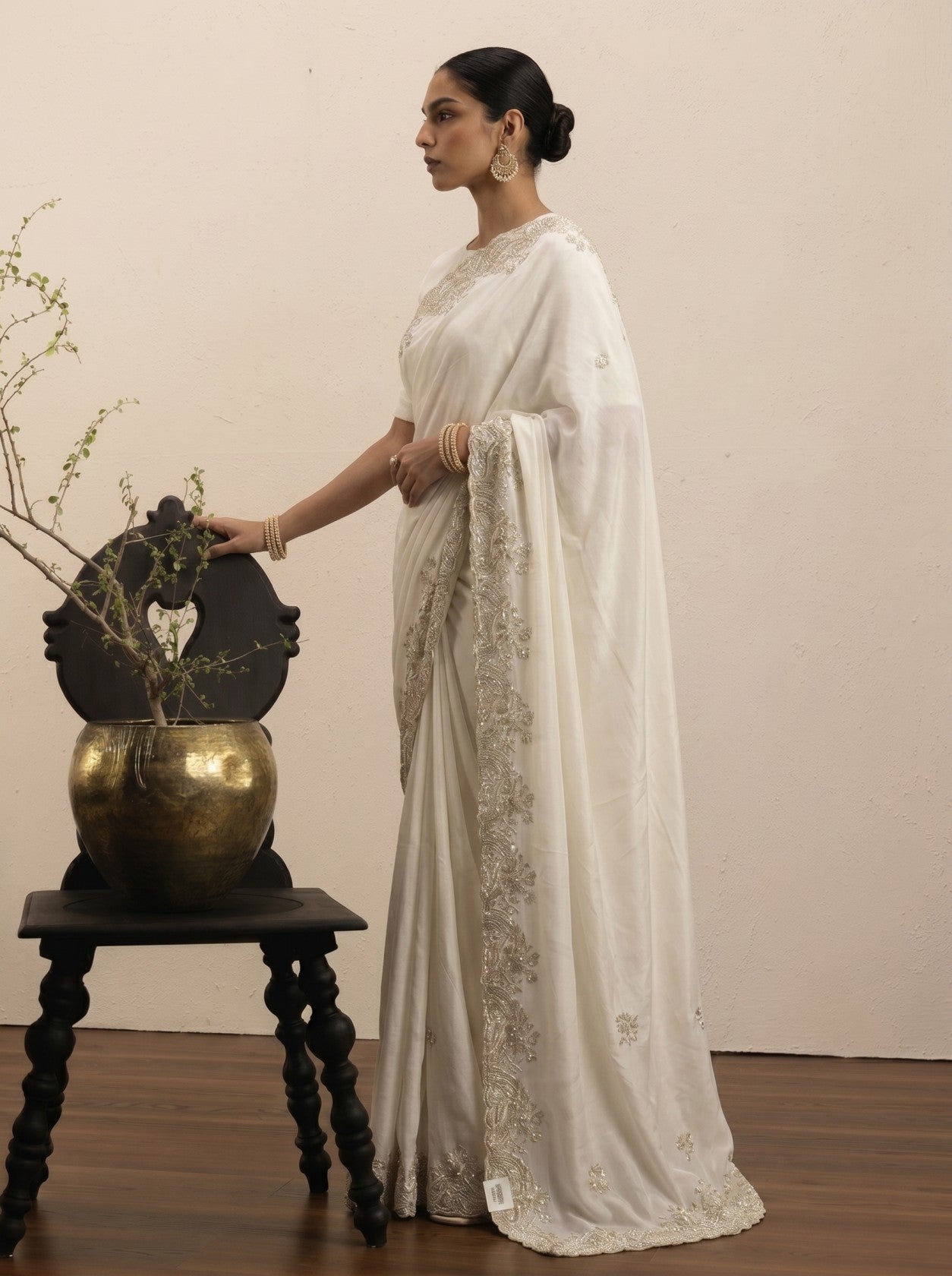 Ivory Embroidered Border Saree