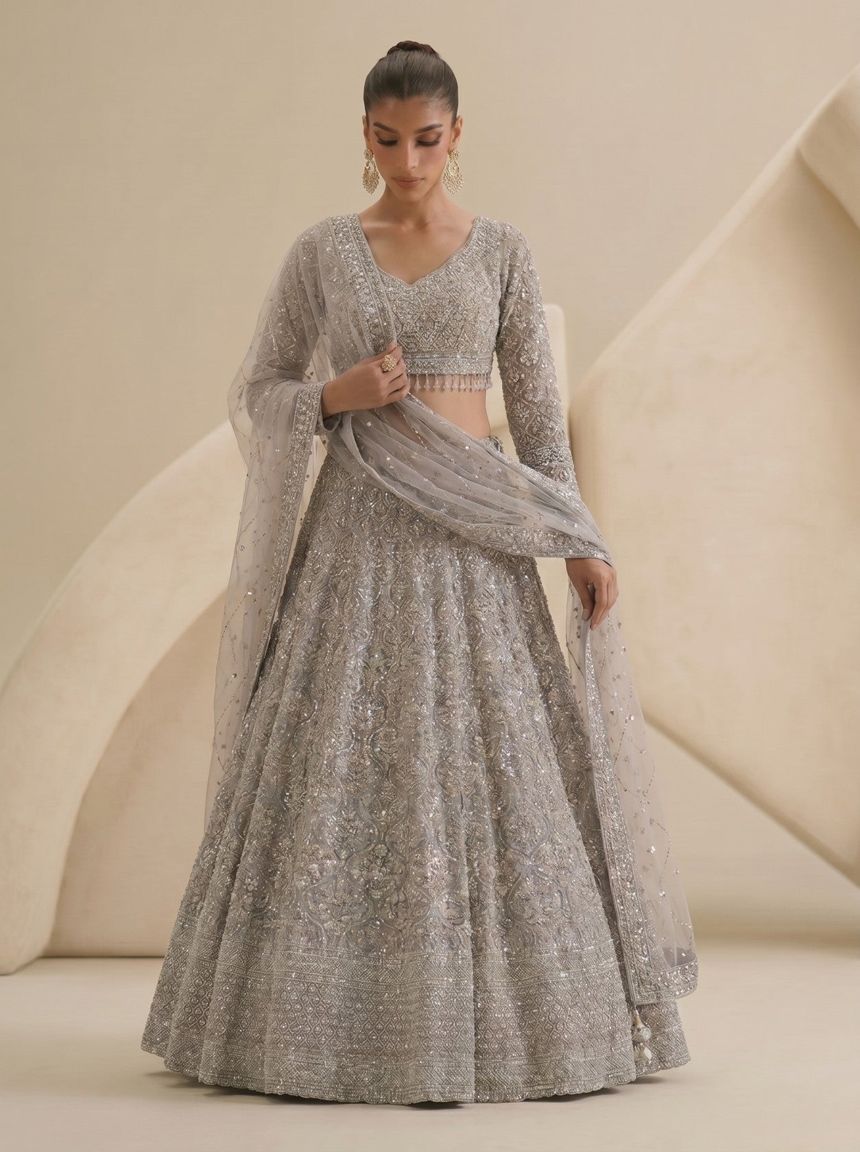 Silver Embroidered Lehenga Choli With Dupatta