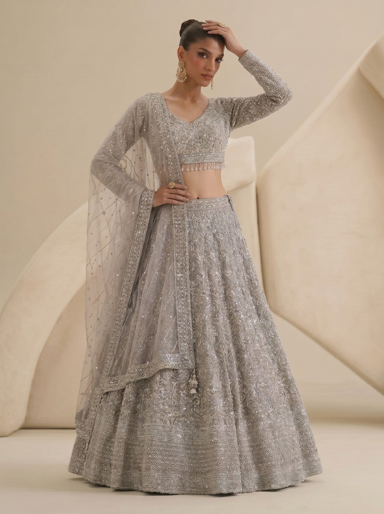 Silver Embroidered Lehenga Choli With Dupatta