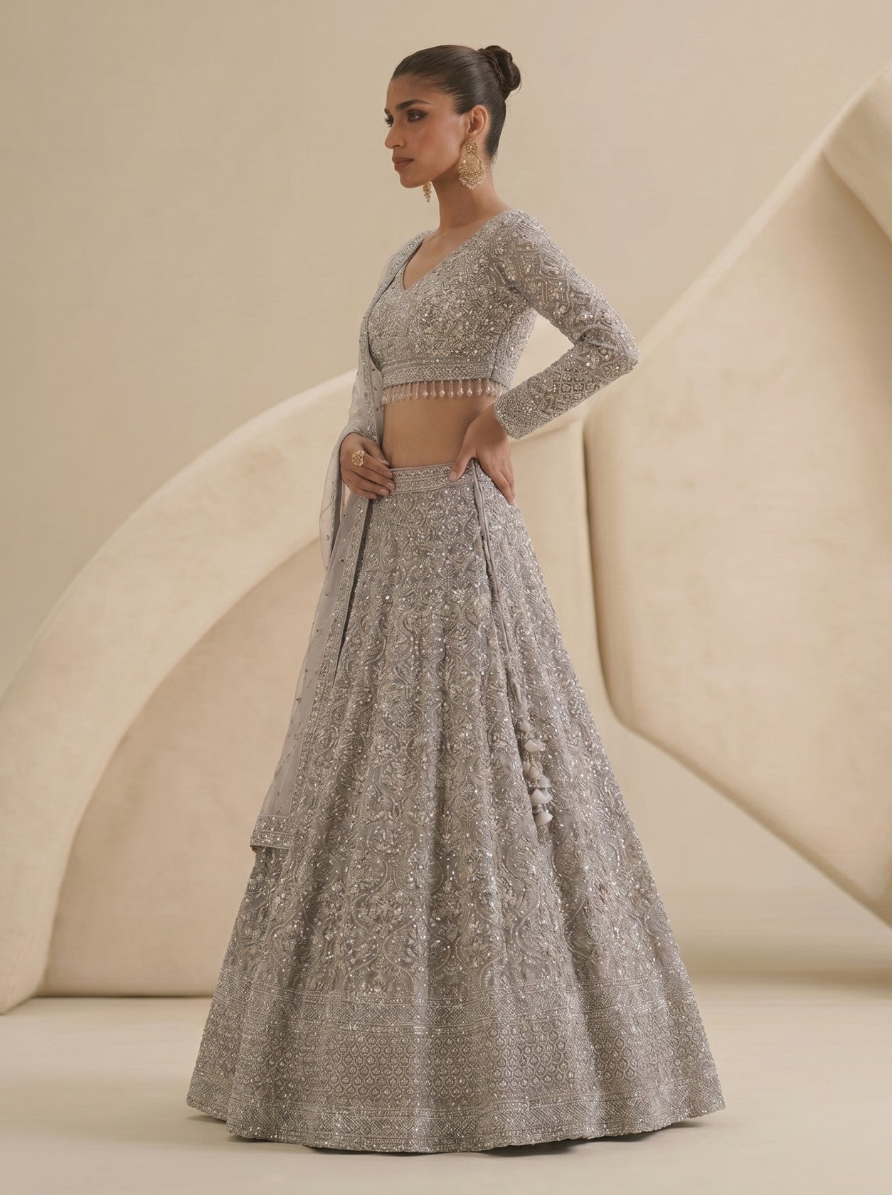 Silver Embroidered Lehenga Choli With Dupatta