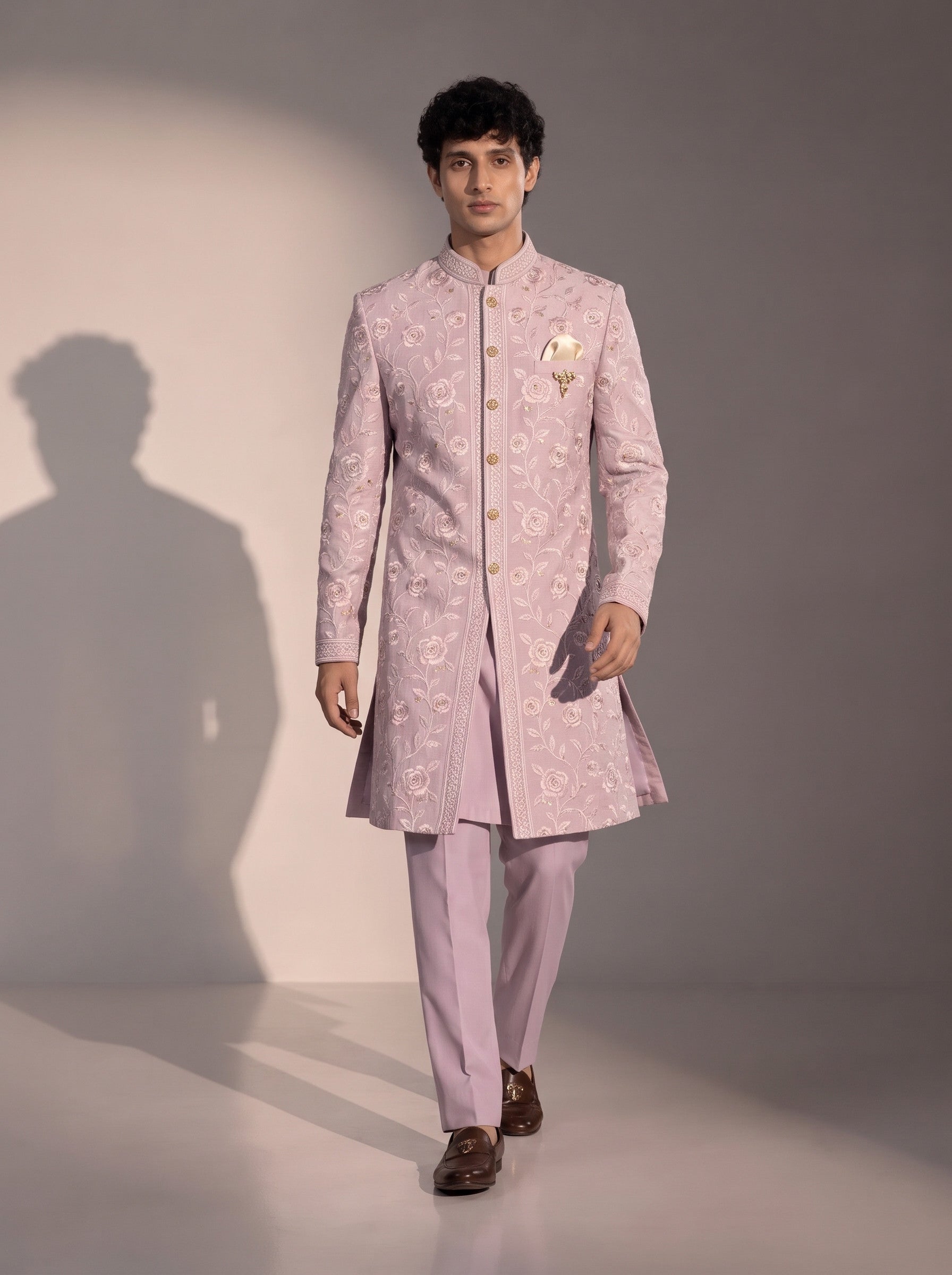 Men's light purple indowestern for wedding and reception - full look