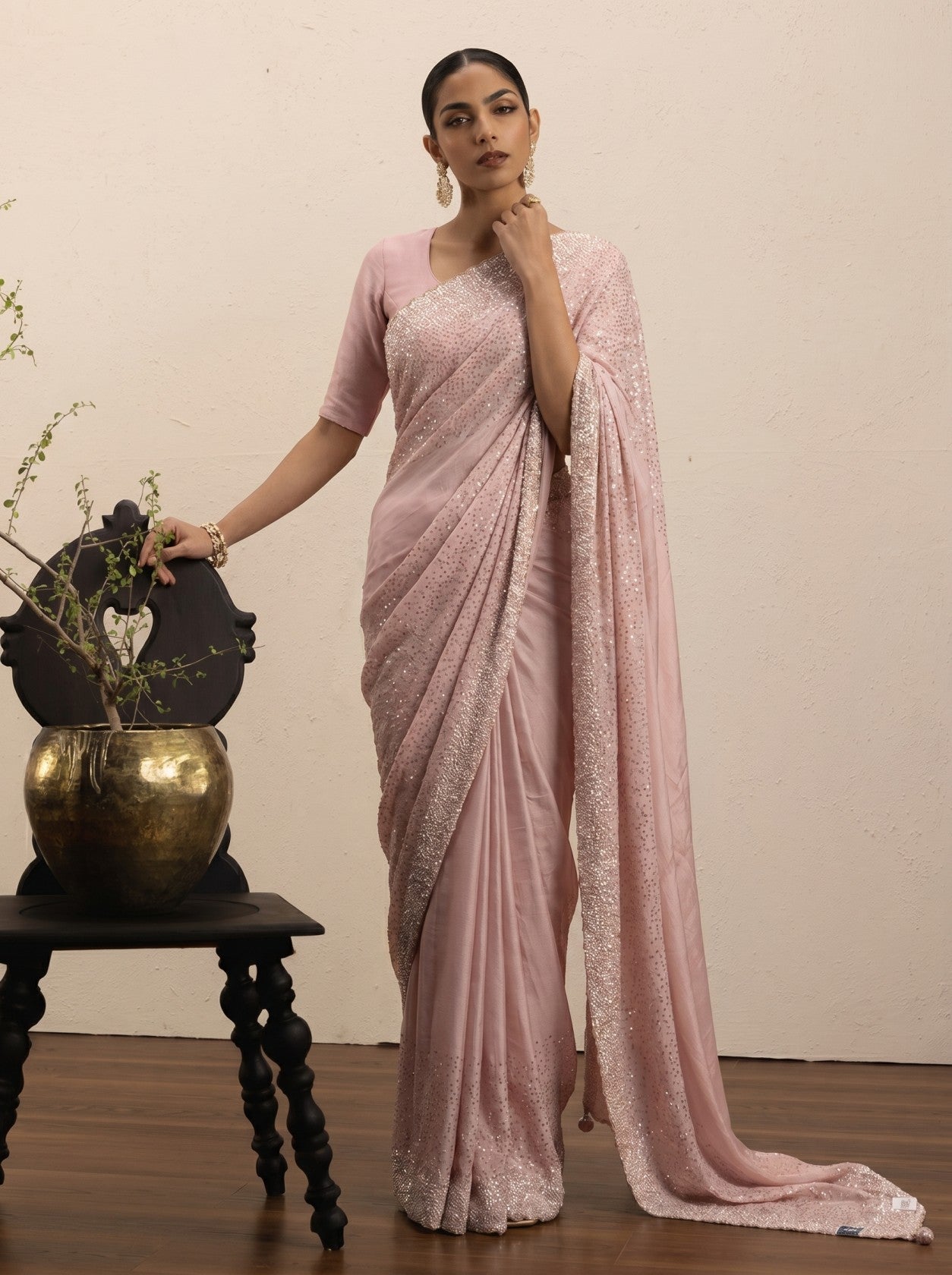 Light Pink Siroski Work Saree