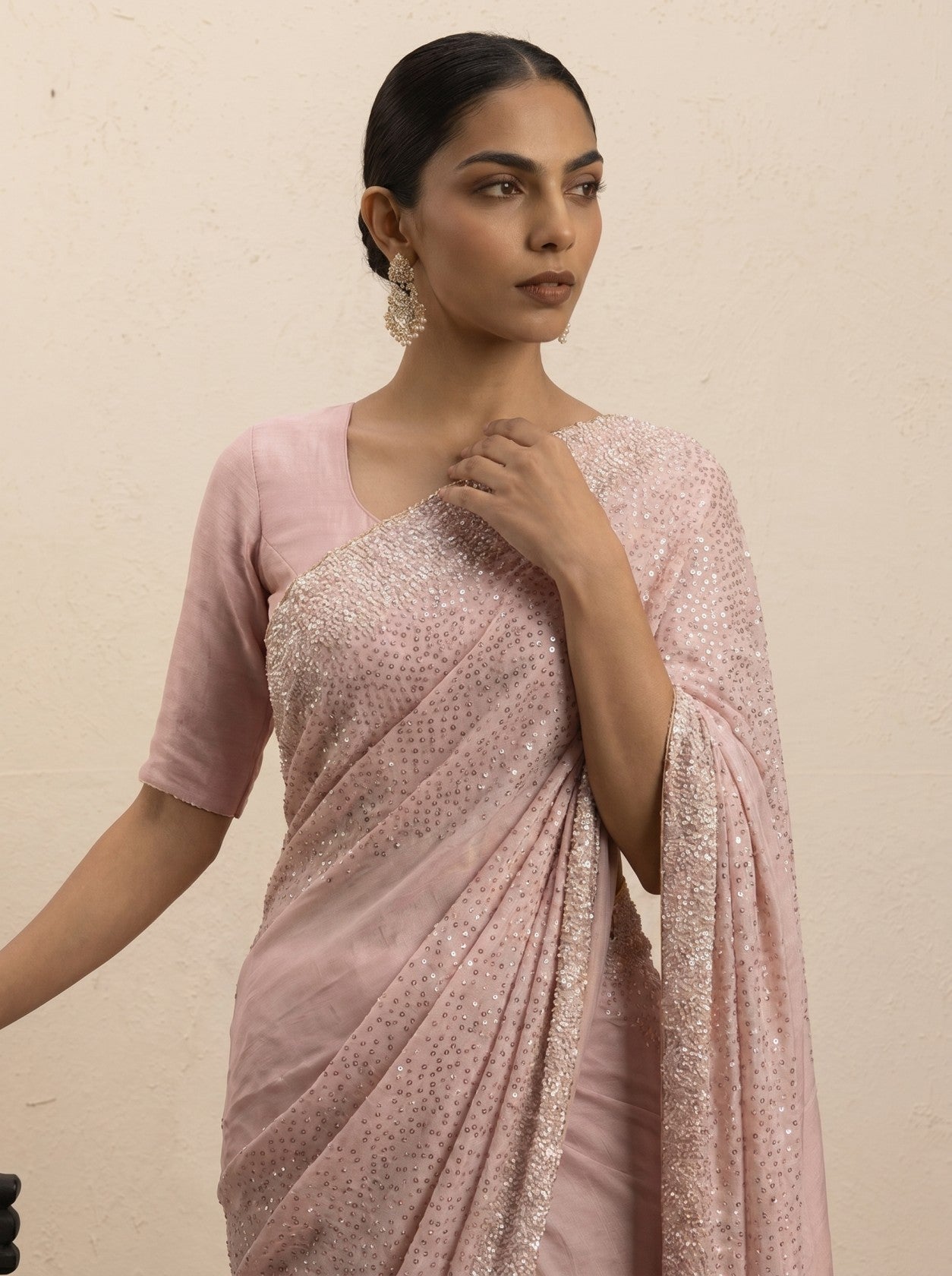 Light Pink Siroski Work Saree