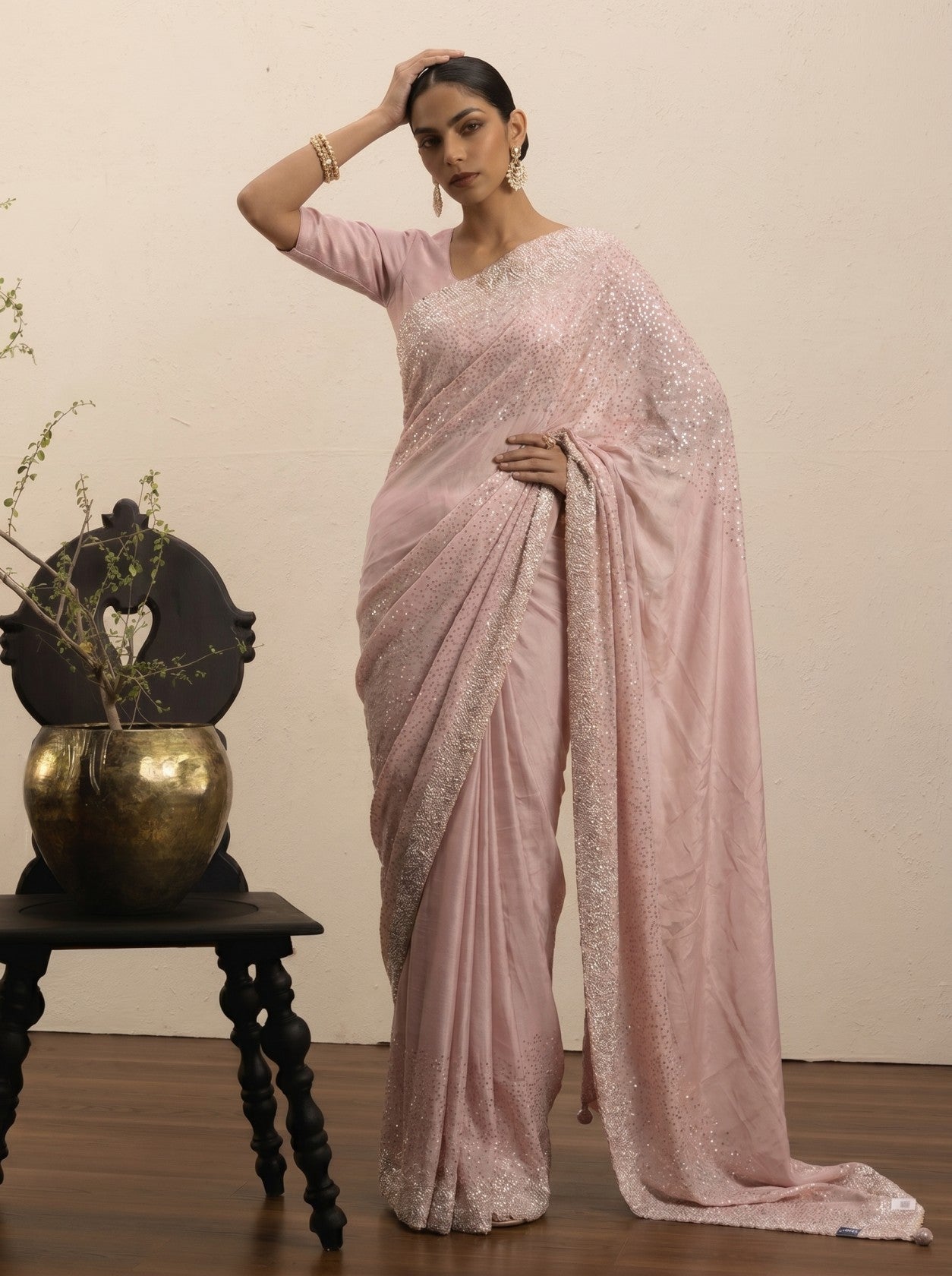 Light Pink Siroski Work Saree