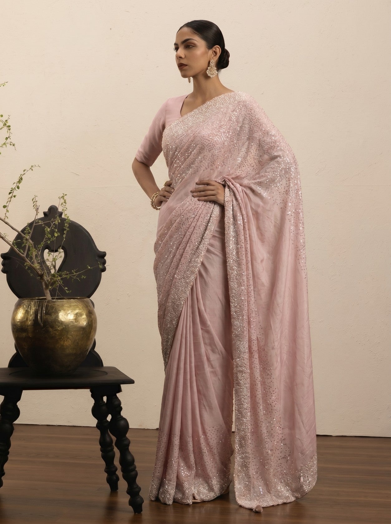 Light Pink Siroski Work Saree