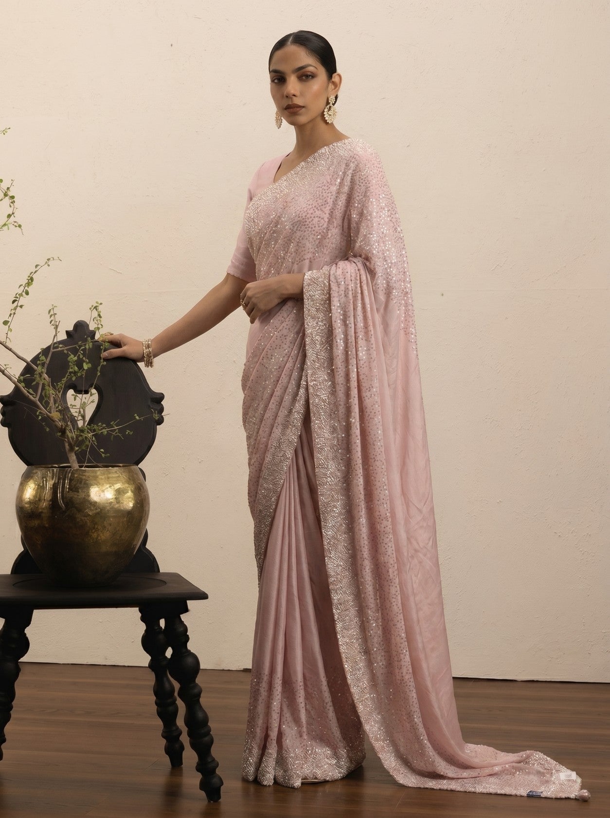 Light Pink Siroski Work Saree