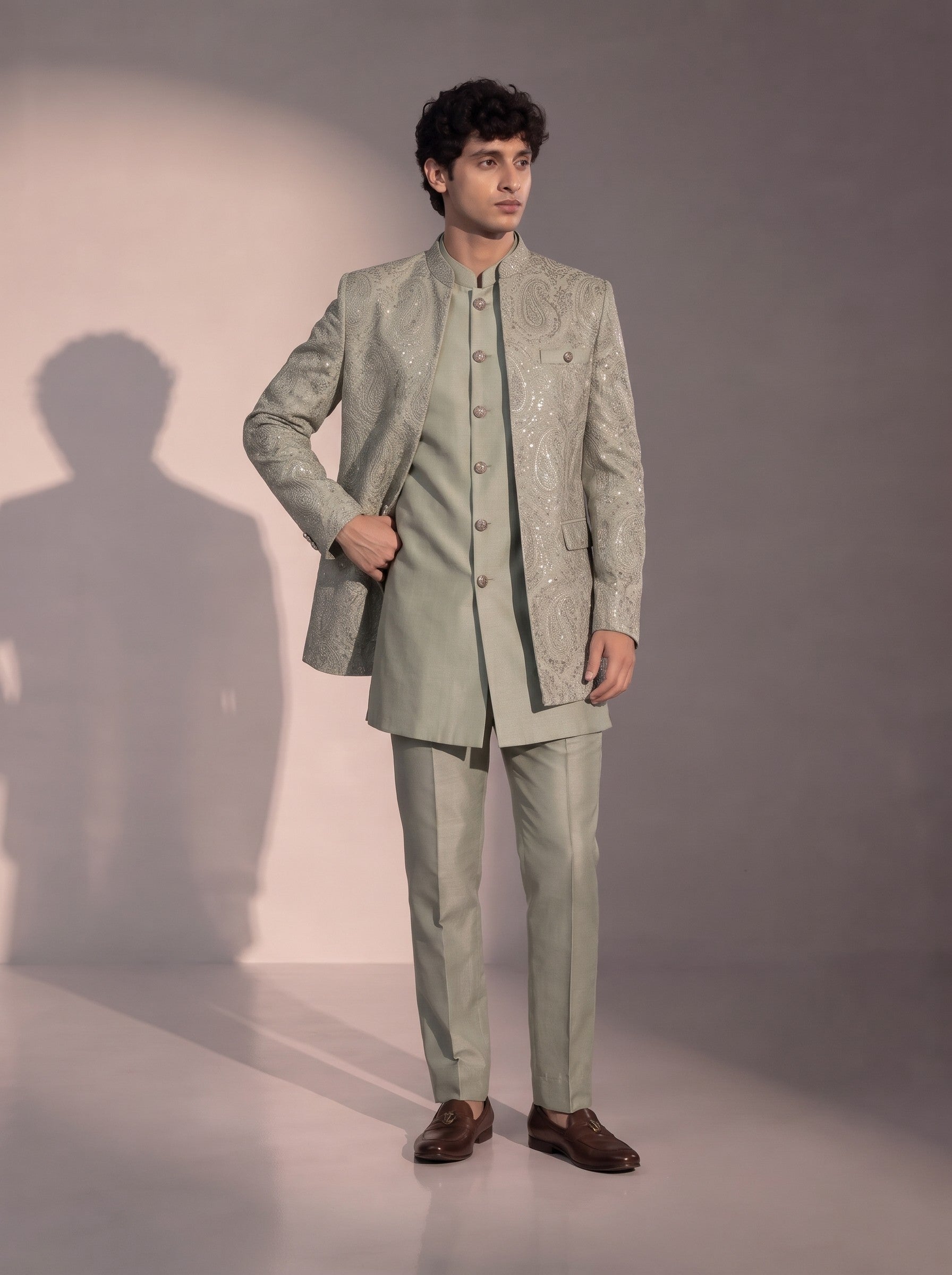 Pista paisley jodhpuri indowestern suit for men - front view