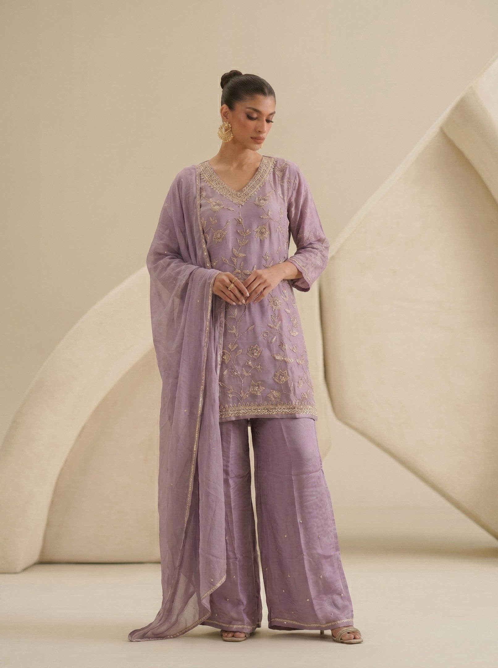 Purple Sharara Handwork Suit Set With Dupatta