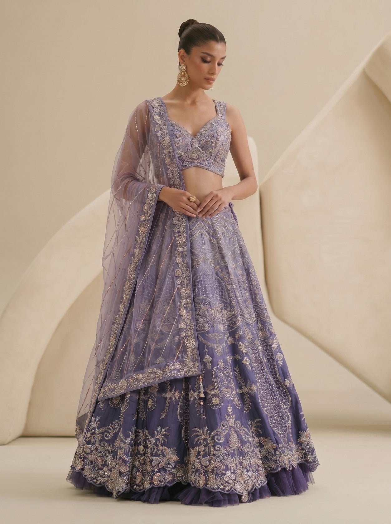 Shaded Levender Embroidered Lehenga Choli With Dupatta