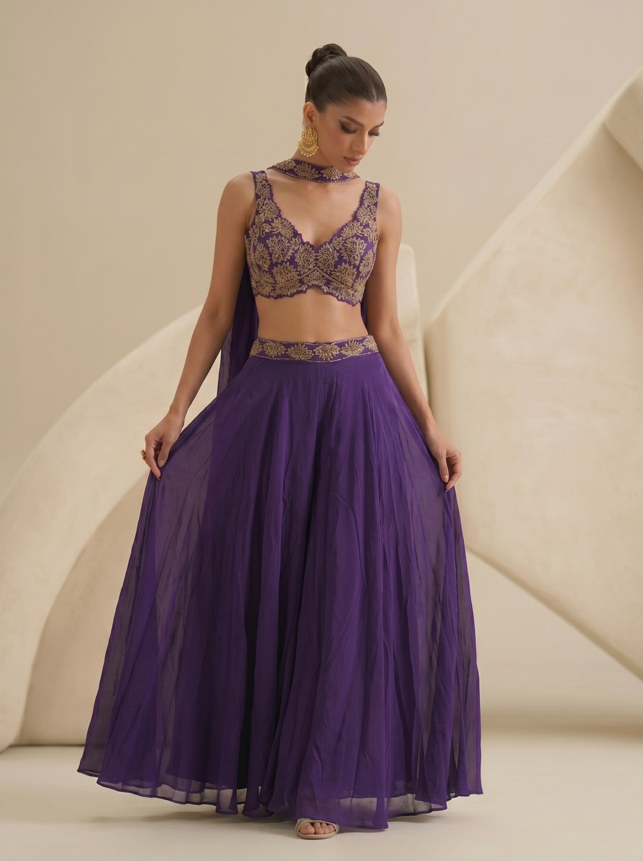 Purple Indo-western Lehenga Set With Dupatta