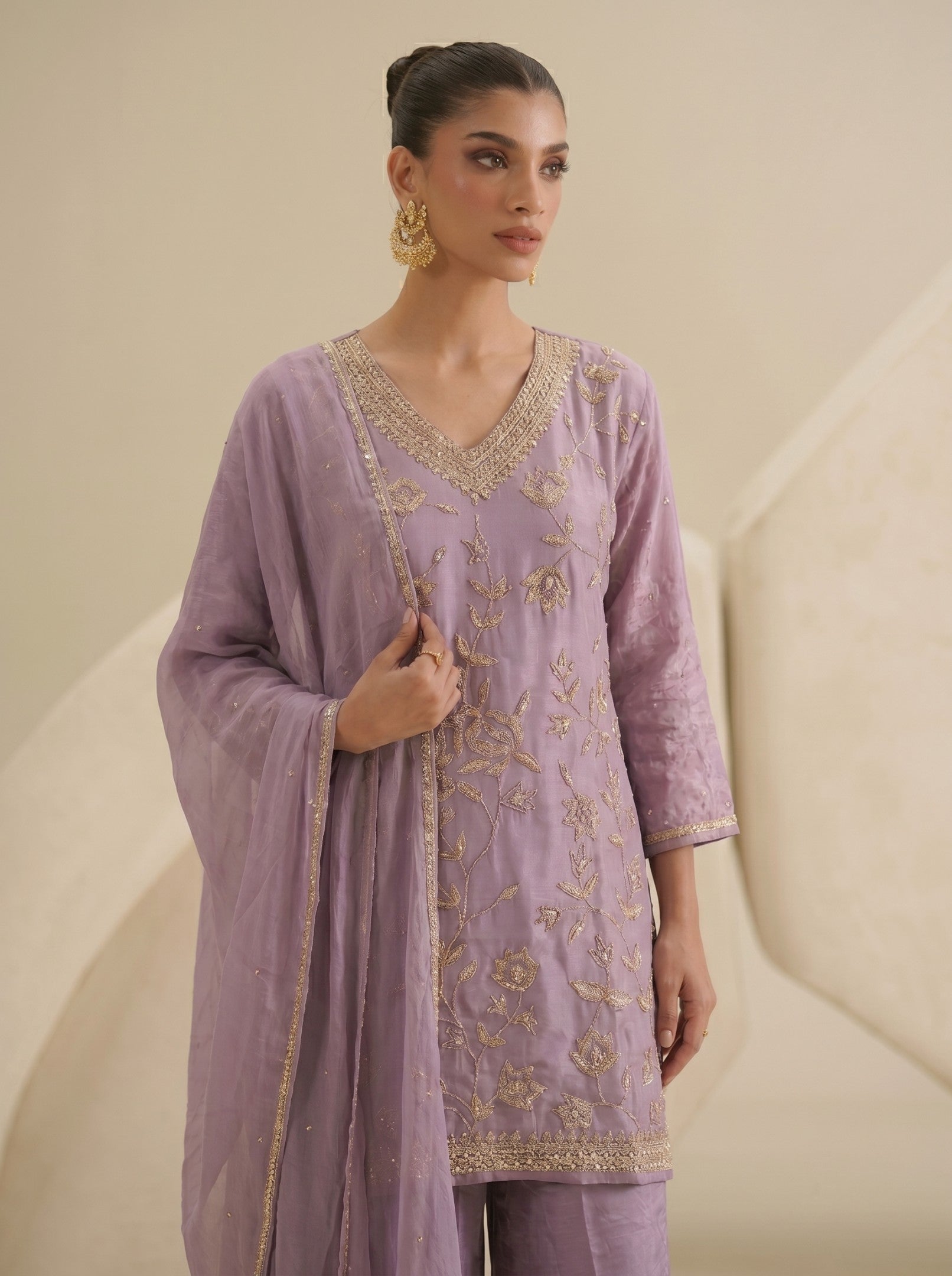 Purple Sharara Handwork Suit Set With Dupatta