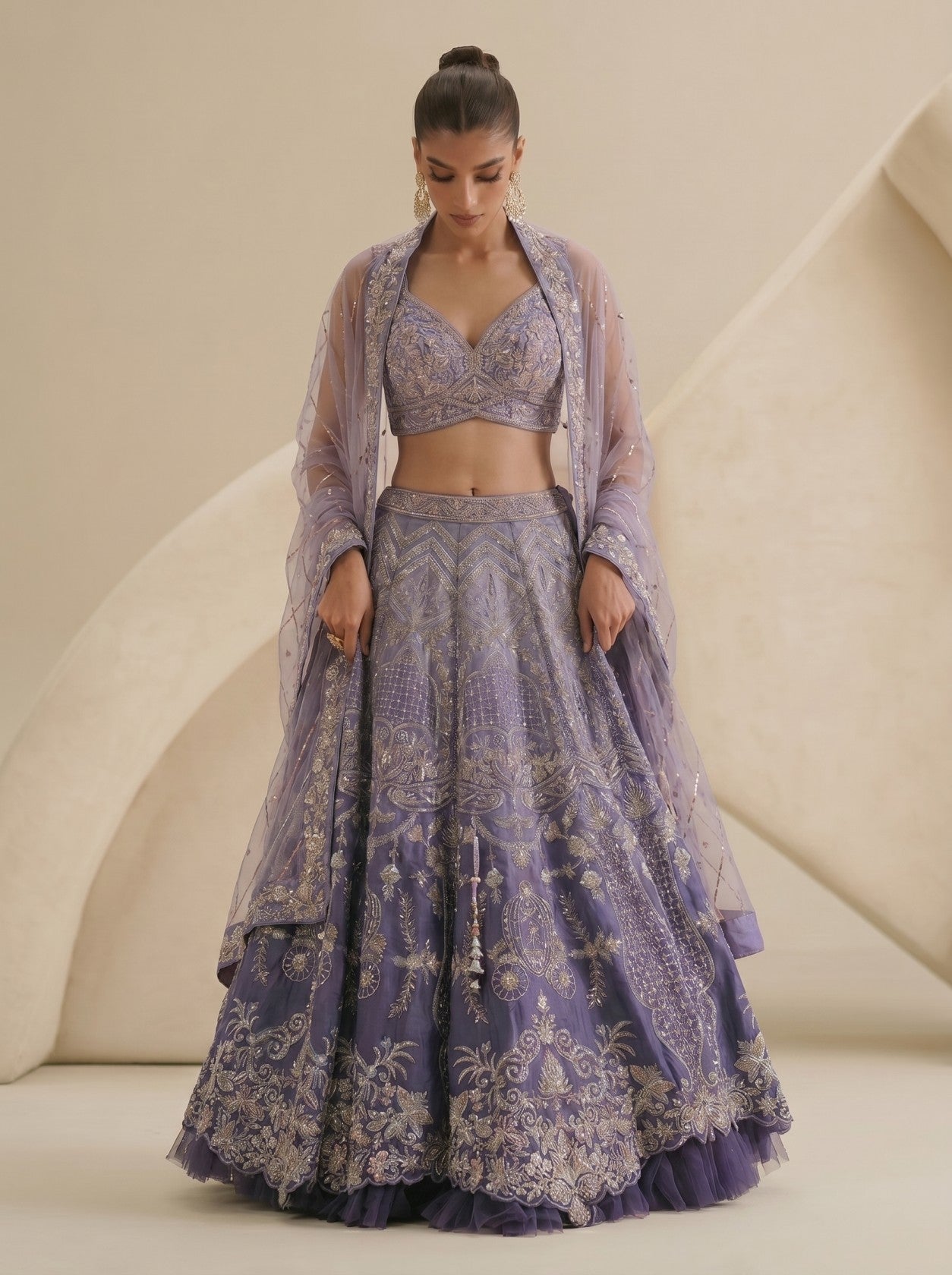 Shaded Levender Embroidered Lehenga Choli With Dupatta