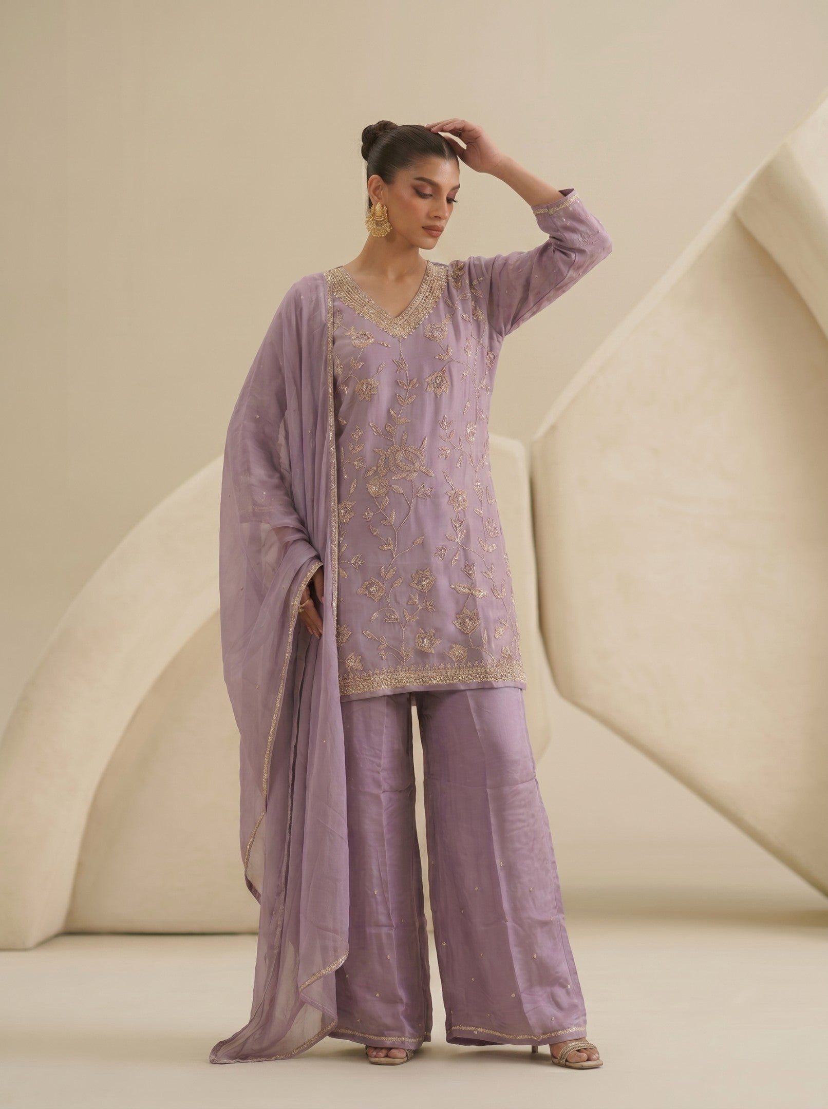 Purple Sharara Handwork Suit Set With Dupatta