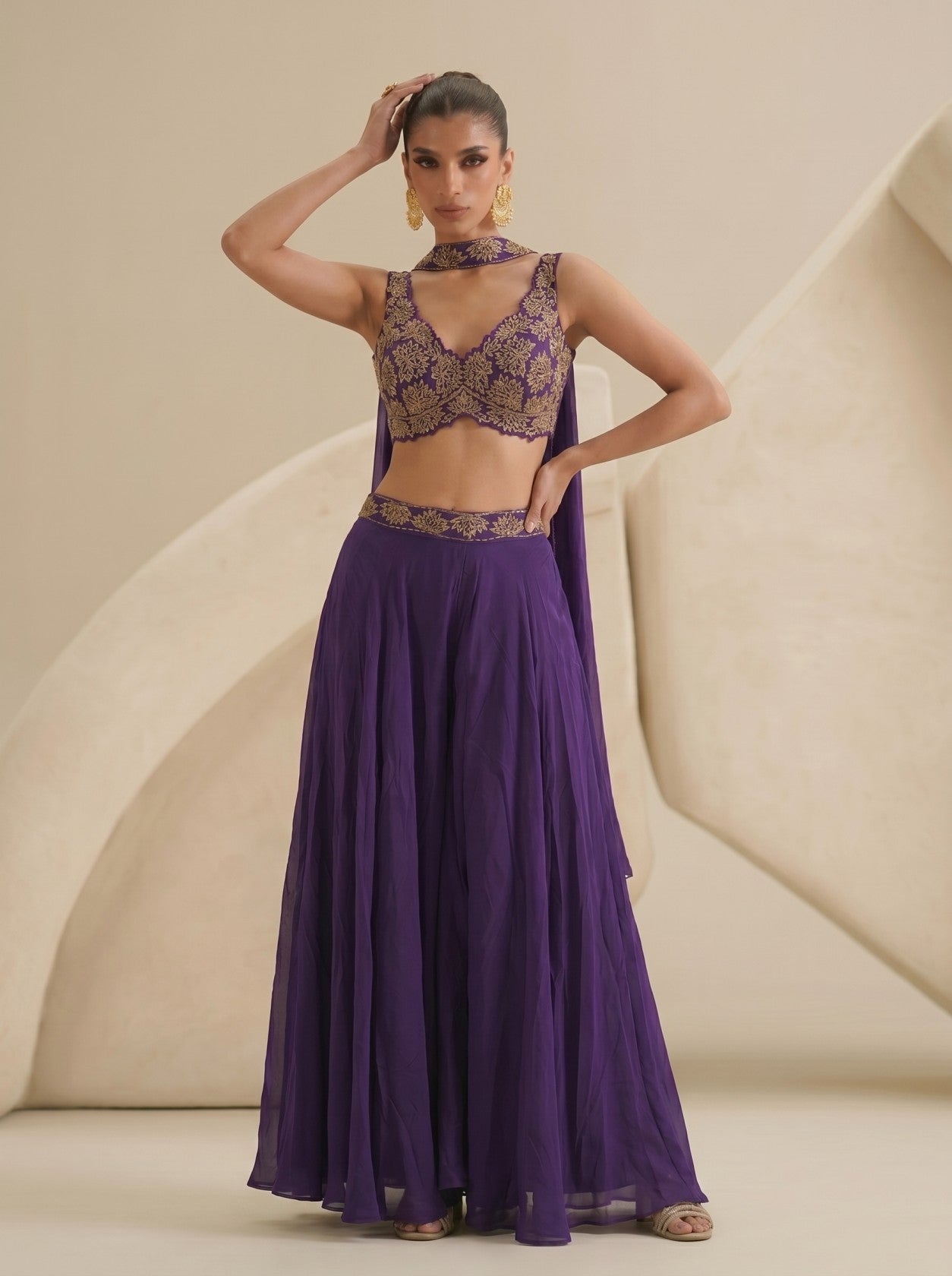 Purple Indo-western Lehenga Set With Dupatta