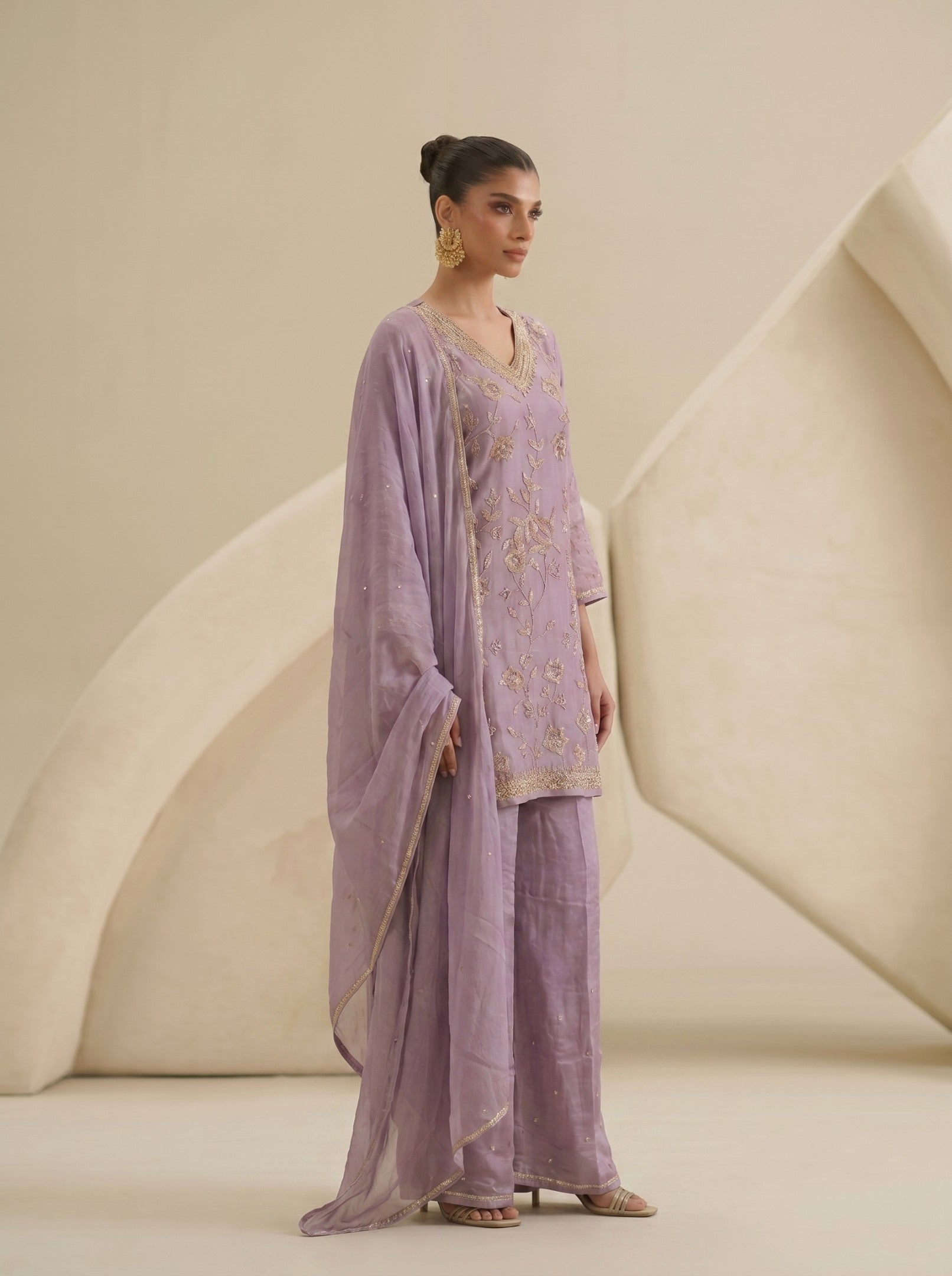 Purple Sharara Handwork Suit Set With Dupatta