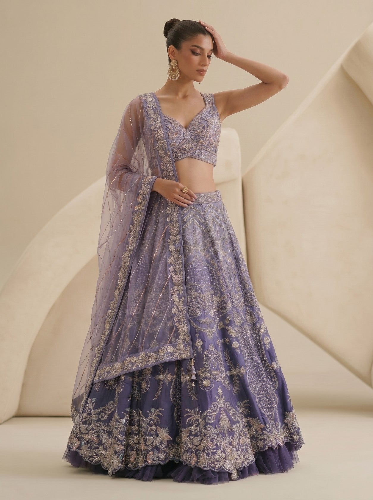 Shaded Levender Embroidered Lehenga Choli With Dupatta