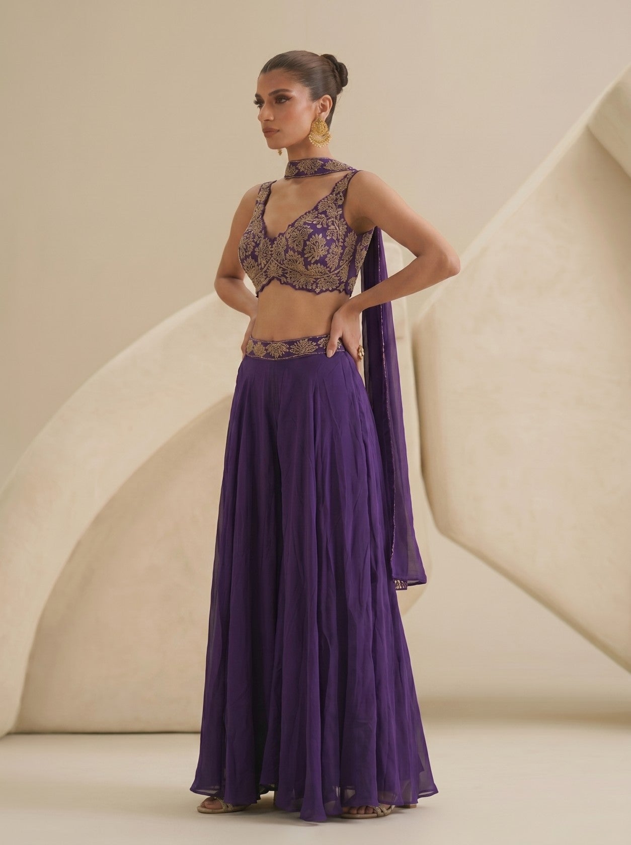 Purple Indo-western Lehenga Set With Dupatta