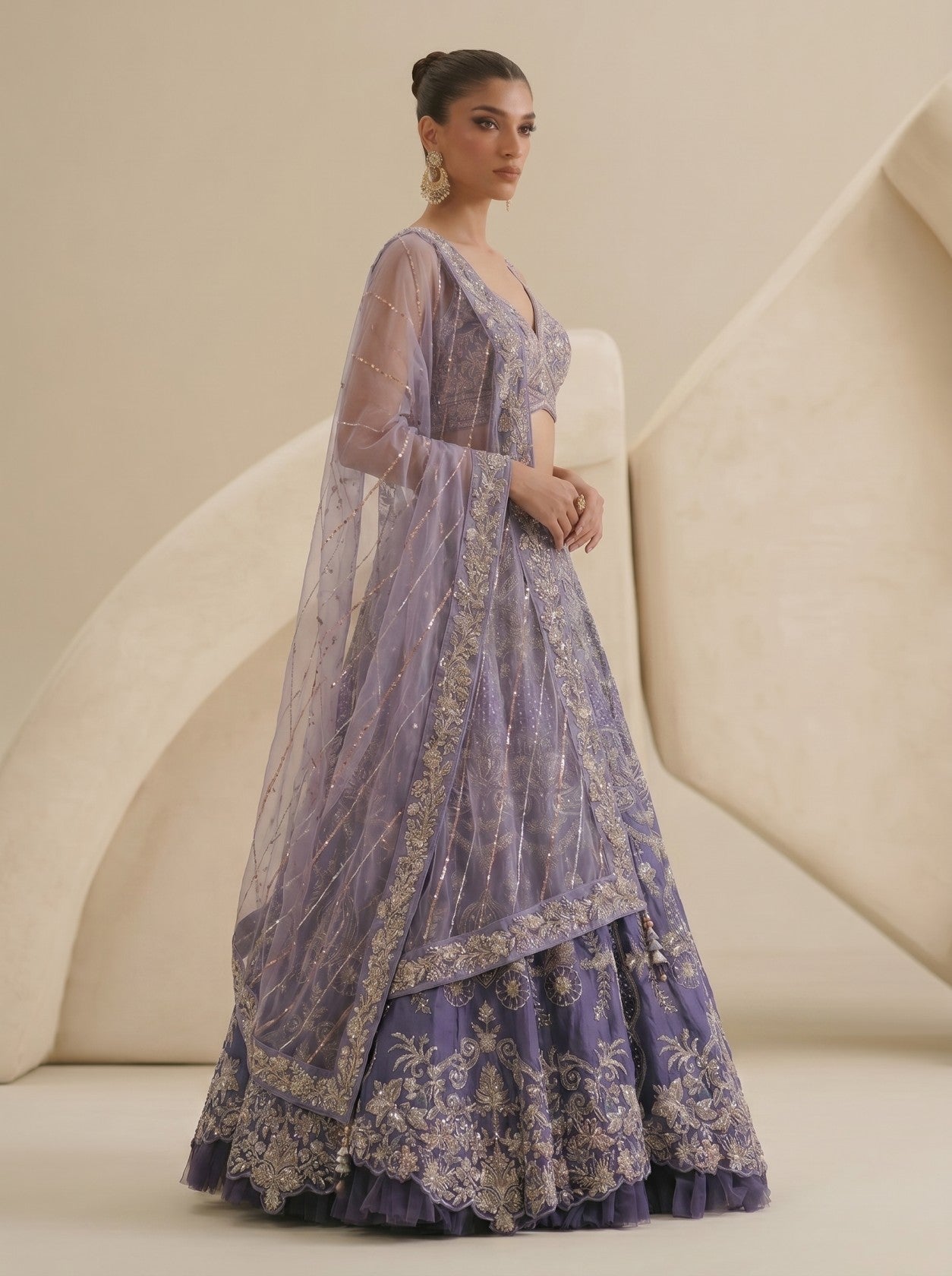 Shaded Levender Embroidered Lehenga Choli With Dupatta