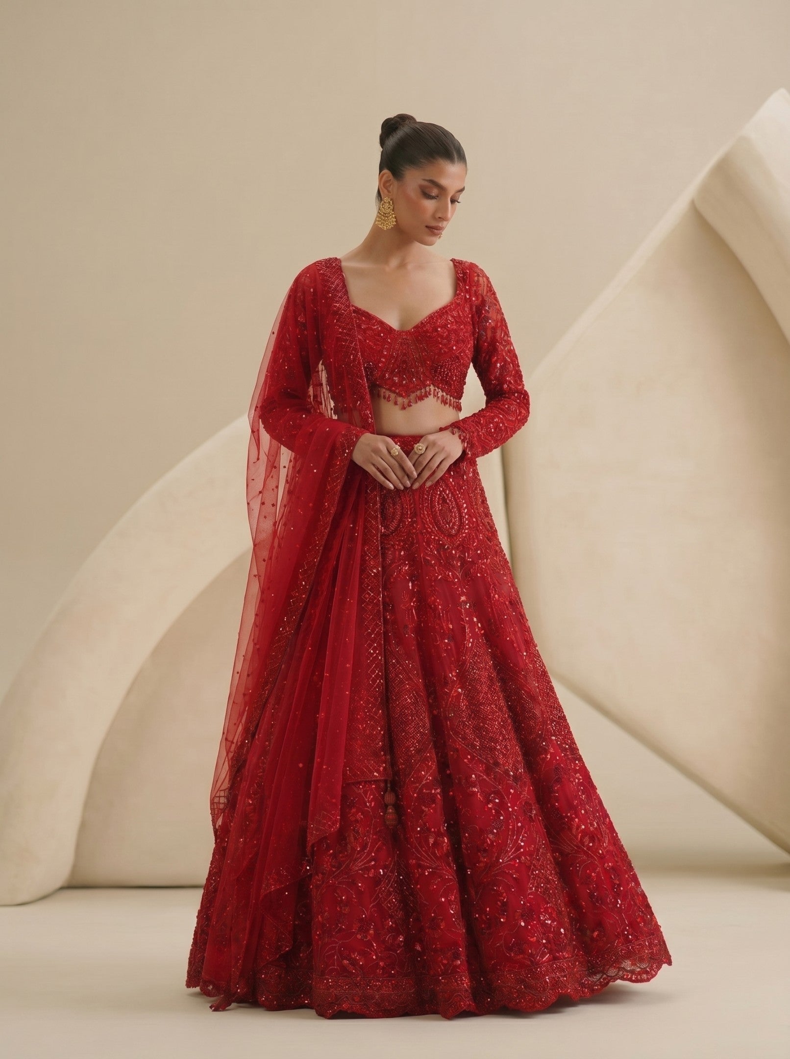 Red Embroidered Ready Blouse With Lehenga