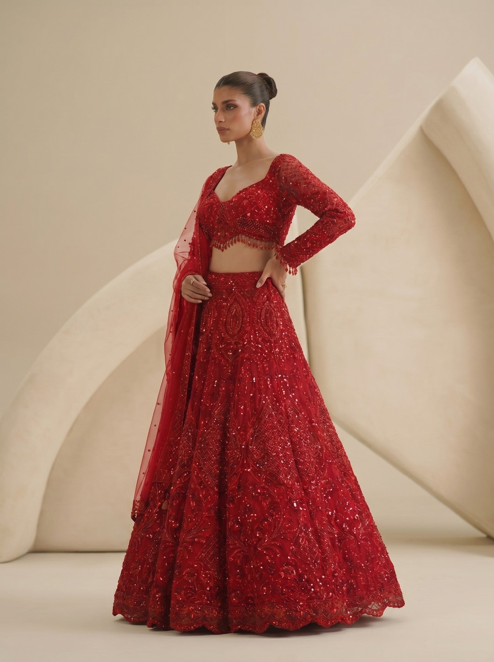 Red Embroidered Ready Blouse With Lehenga