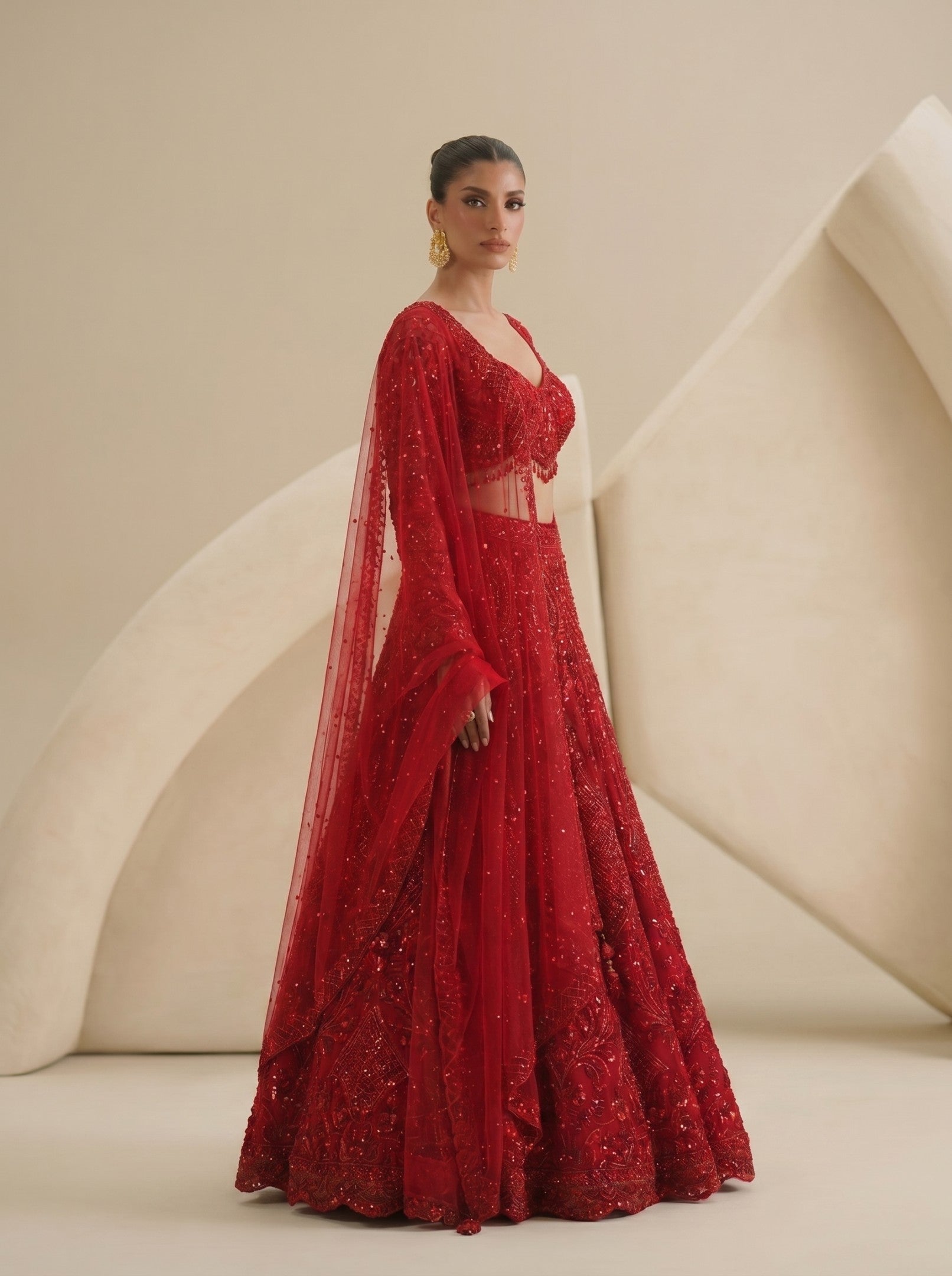 Red Embroidered Ready Blouse With Lehenga