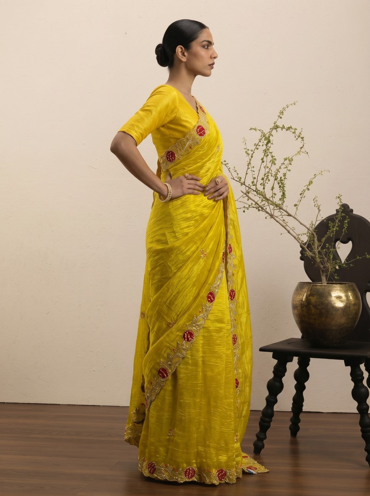 Yellow Bandhej Border Work Saree