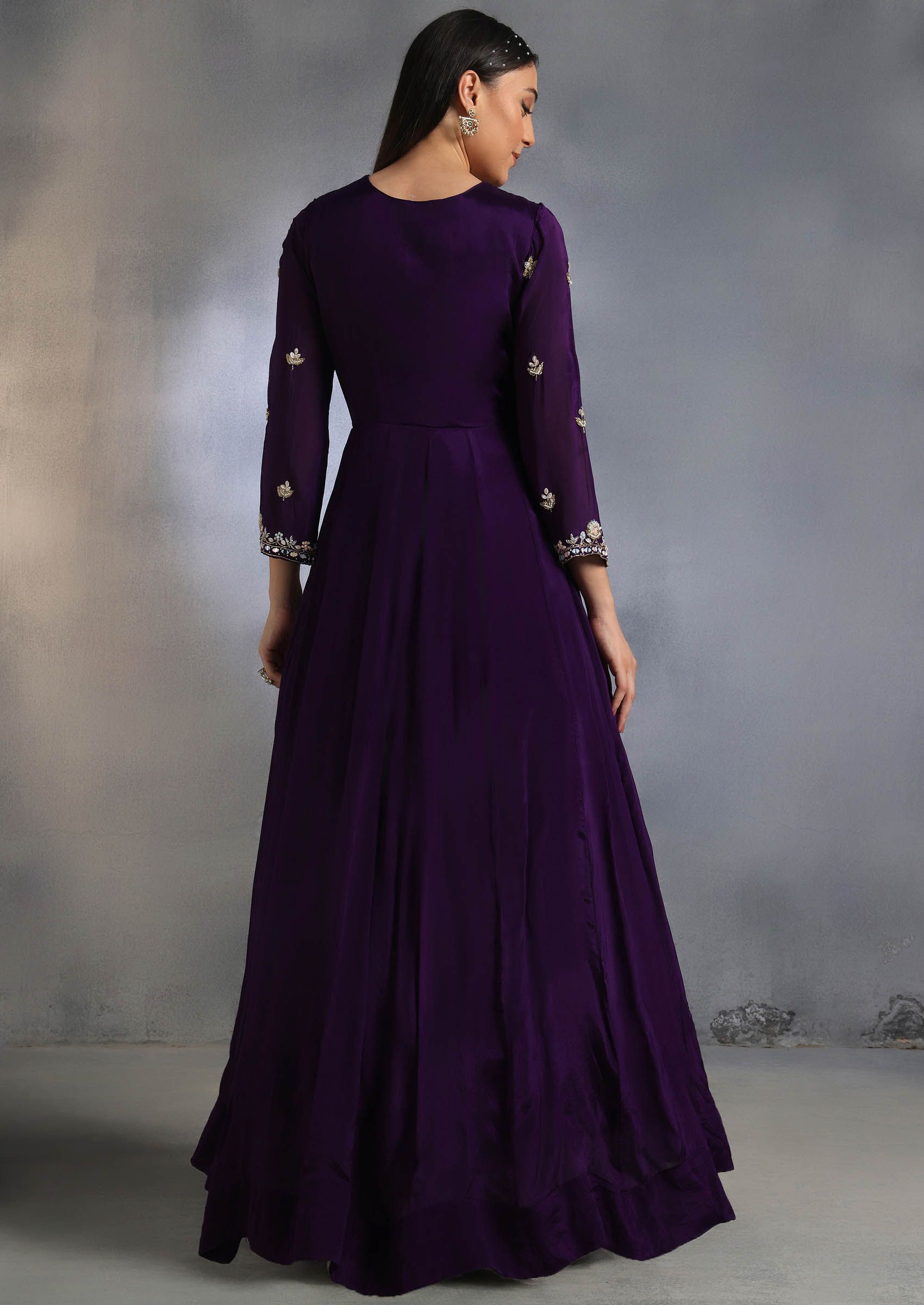 Purple Floral Cutdana Sequin Embellished Anarkali Kurta Set With Dupatta