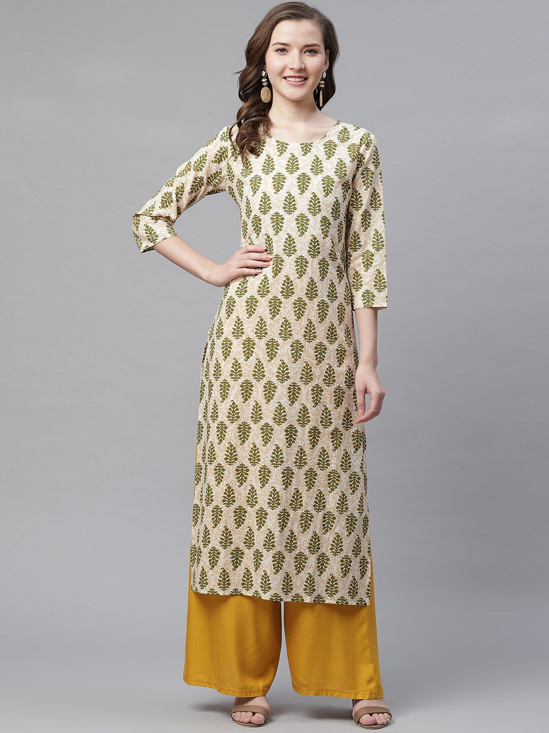 Cream Block Printed Cotton Kurta