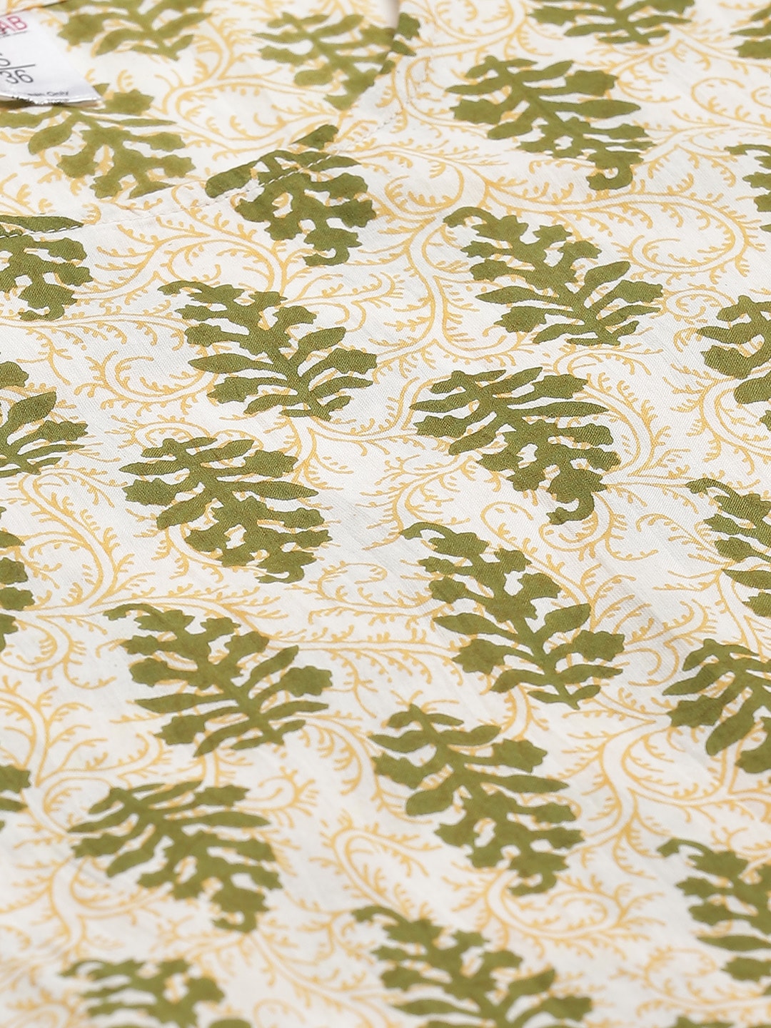 Cream Block Printed Cotton Kurta