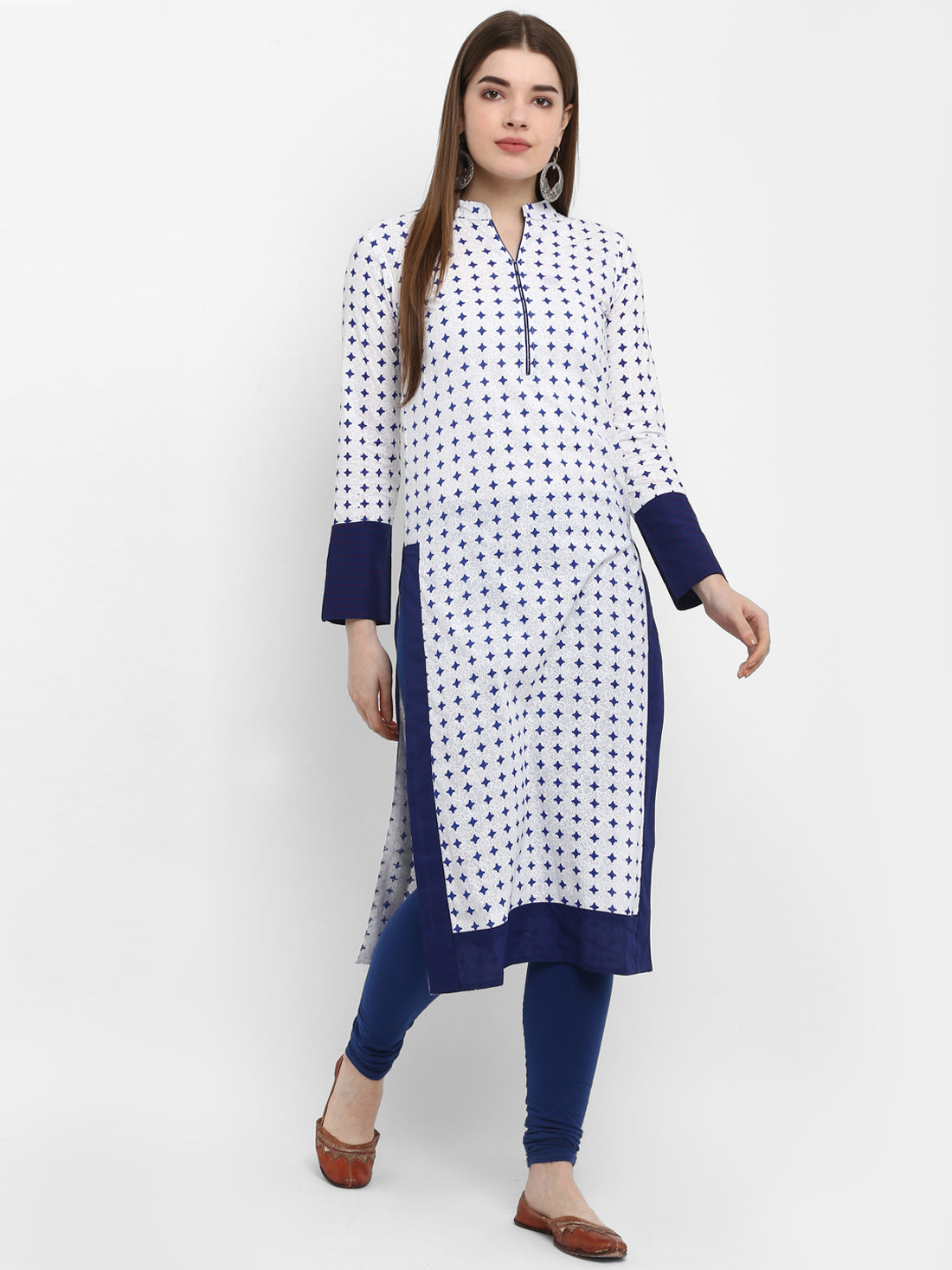Blue & White Printed Cotton Kurta