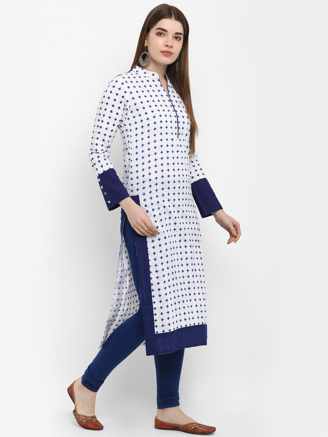 Blue & White Printed Cotton Kurta