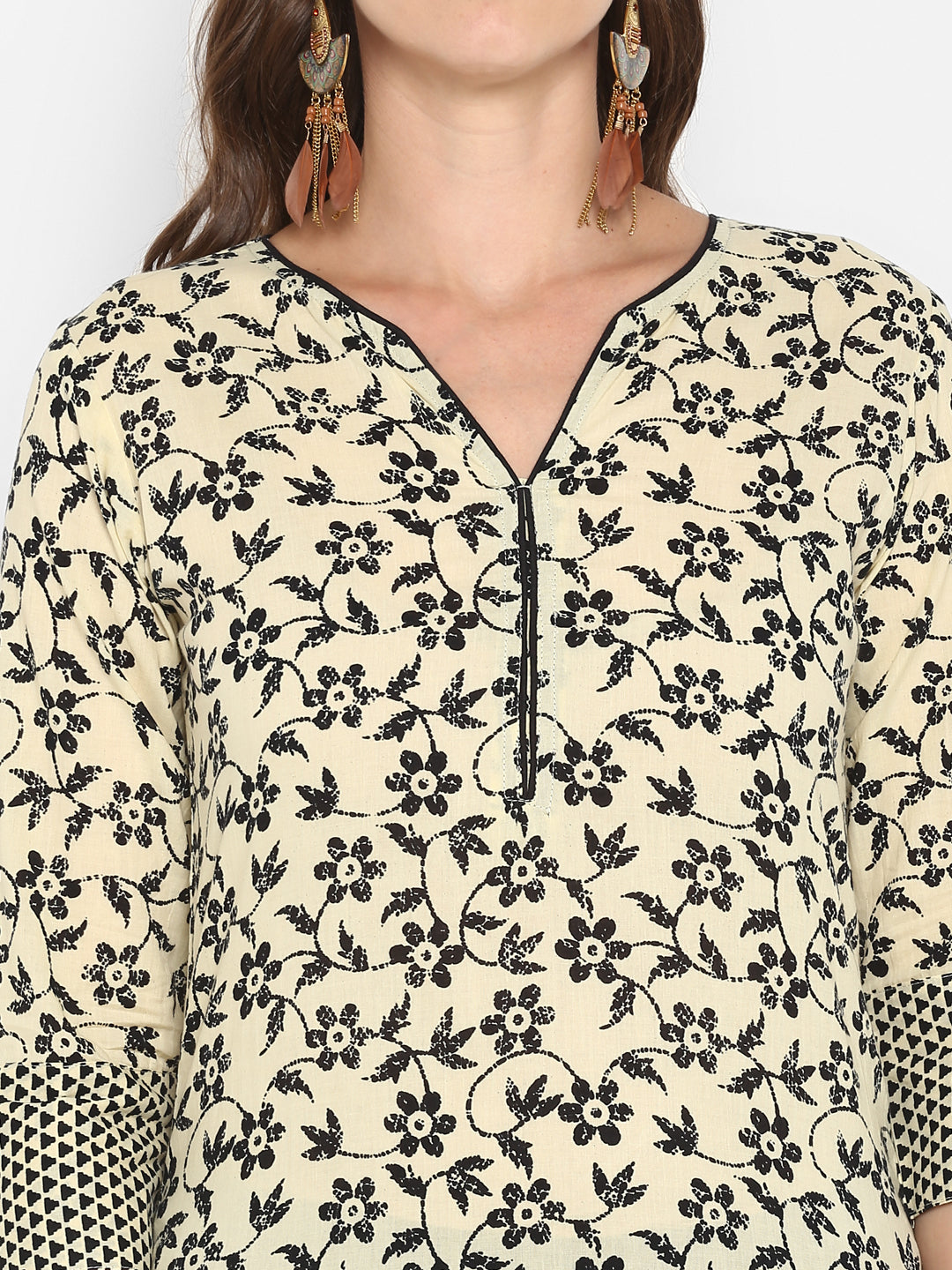 Off-White Floral Printed Cotton Tunic