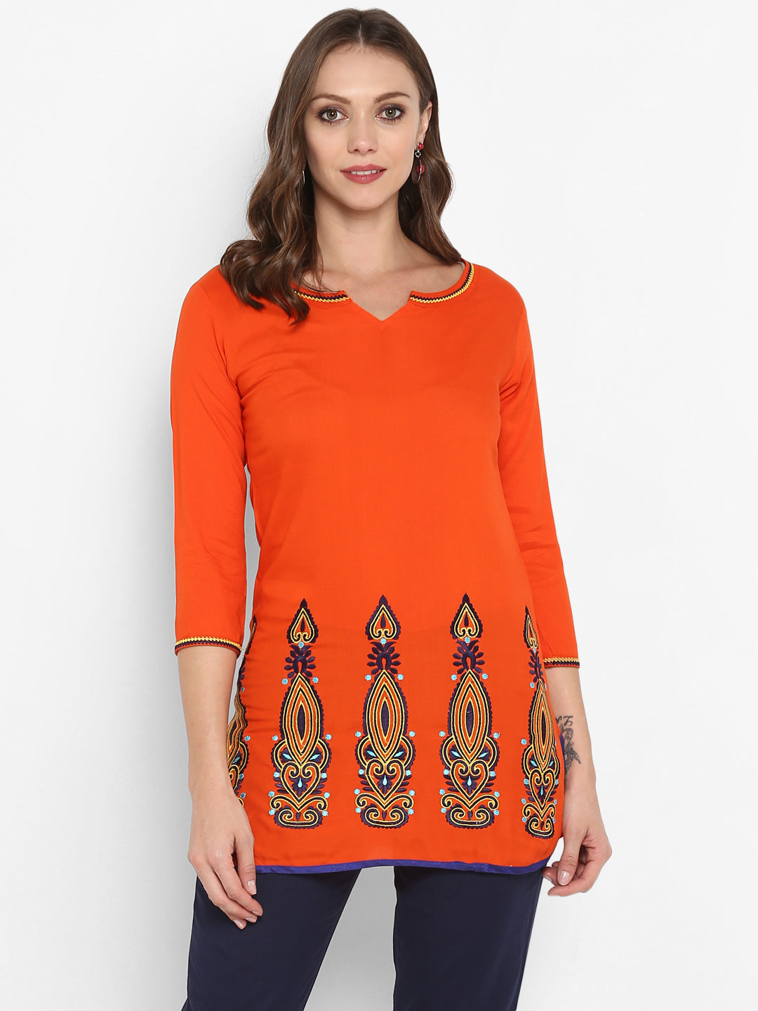 Orange Embroidered Italian Silk Tunic