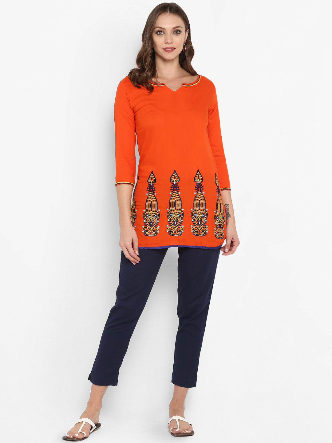 Orange Embroidered Italian Silk Tunic