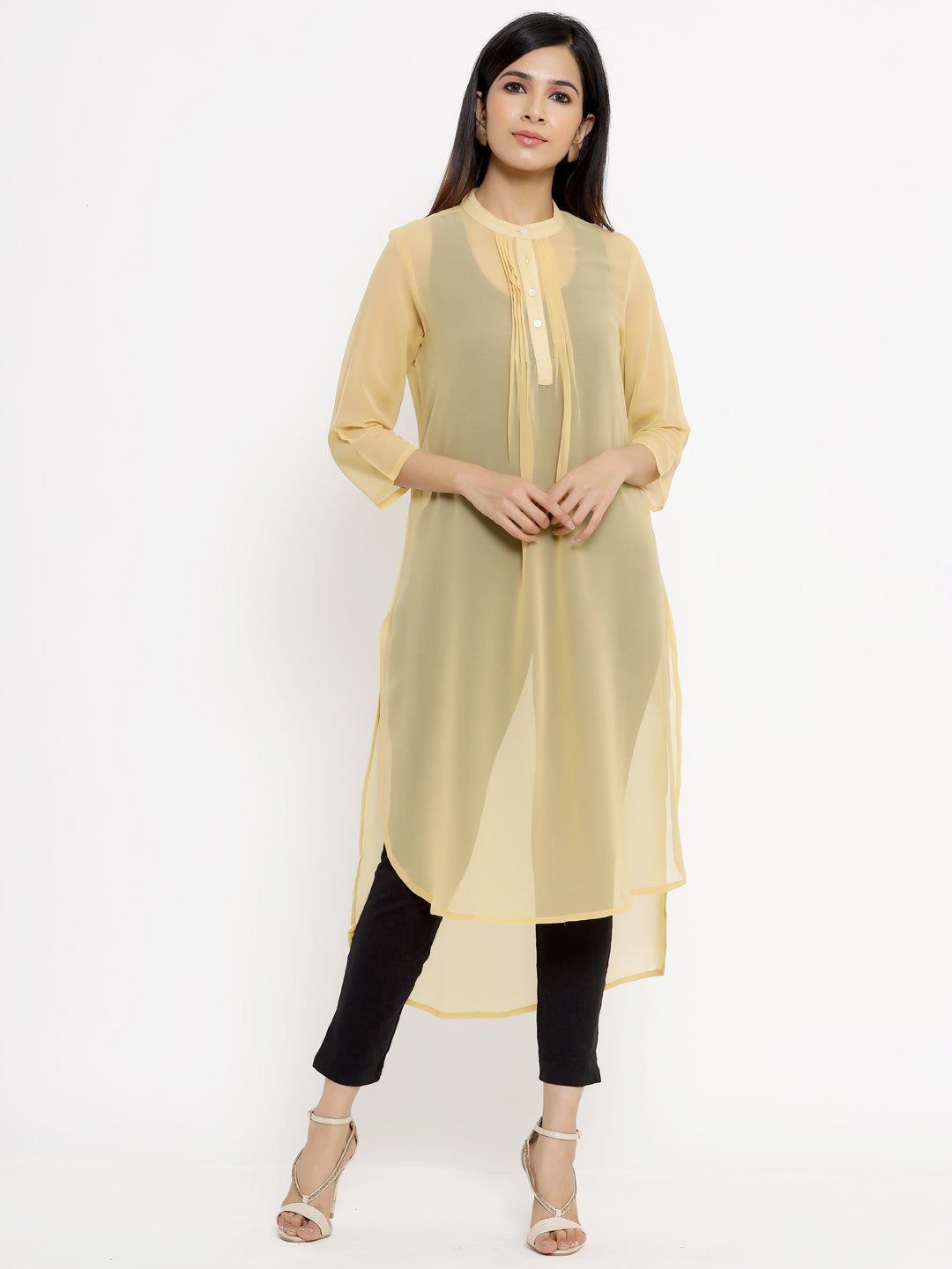 Beige Georgette Assymetric Tunic