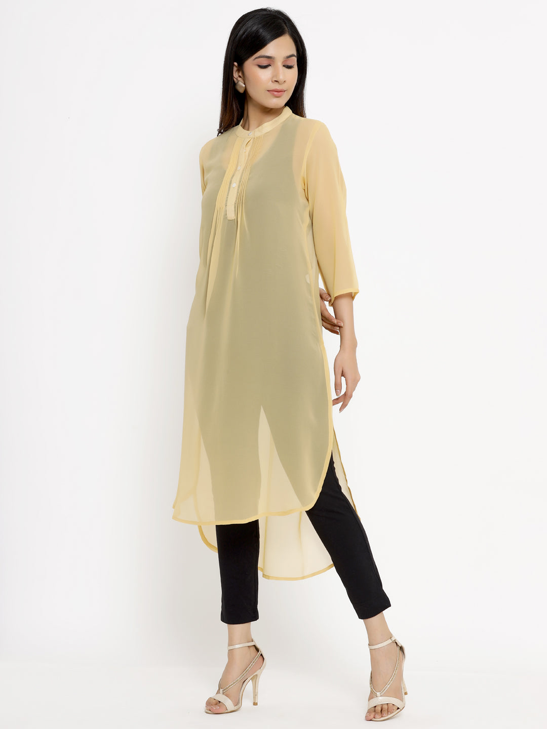 Beige Georgette Assymetric Tunic
