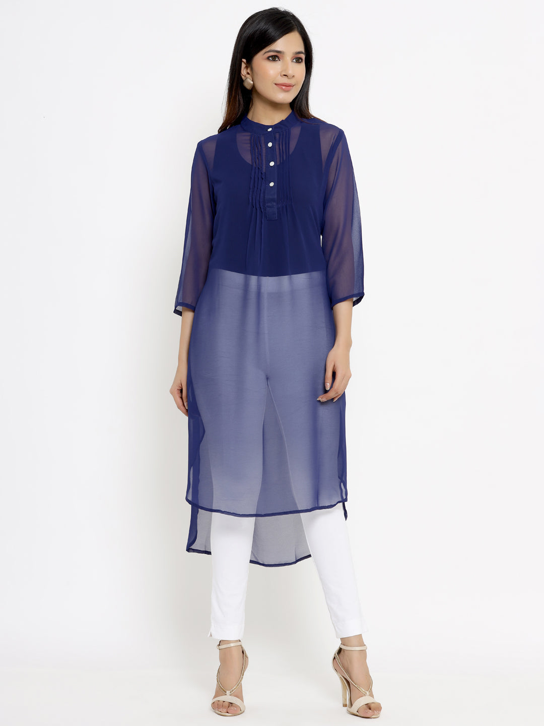 Navy Blue Georgette Assymetric Tunic