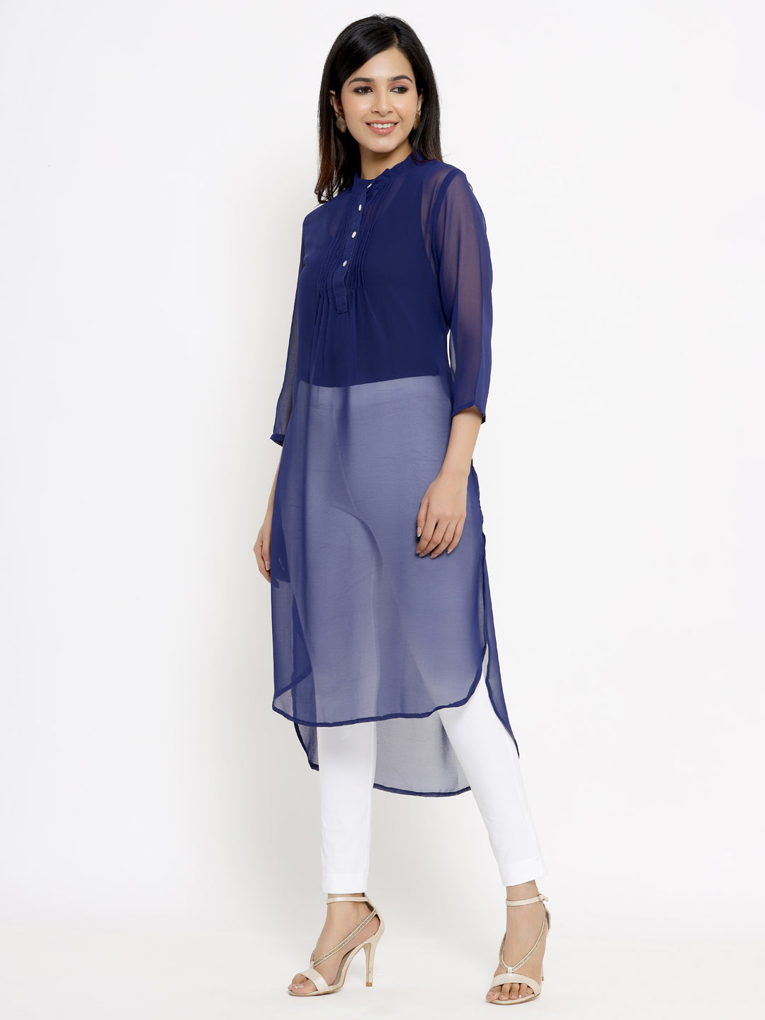 Navy Blue Georgette Assymetric Tunic