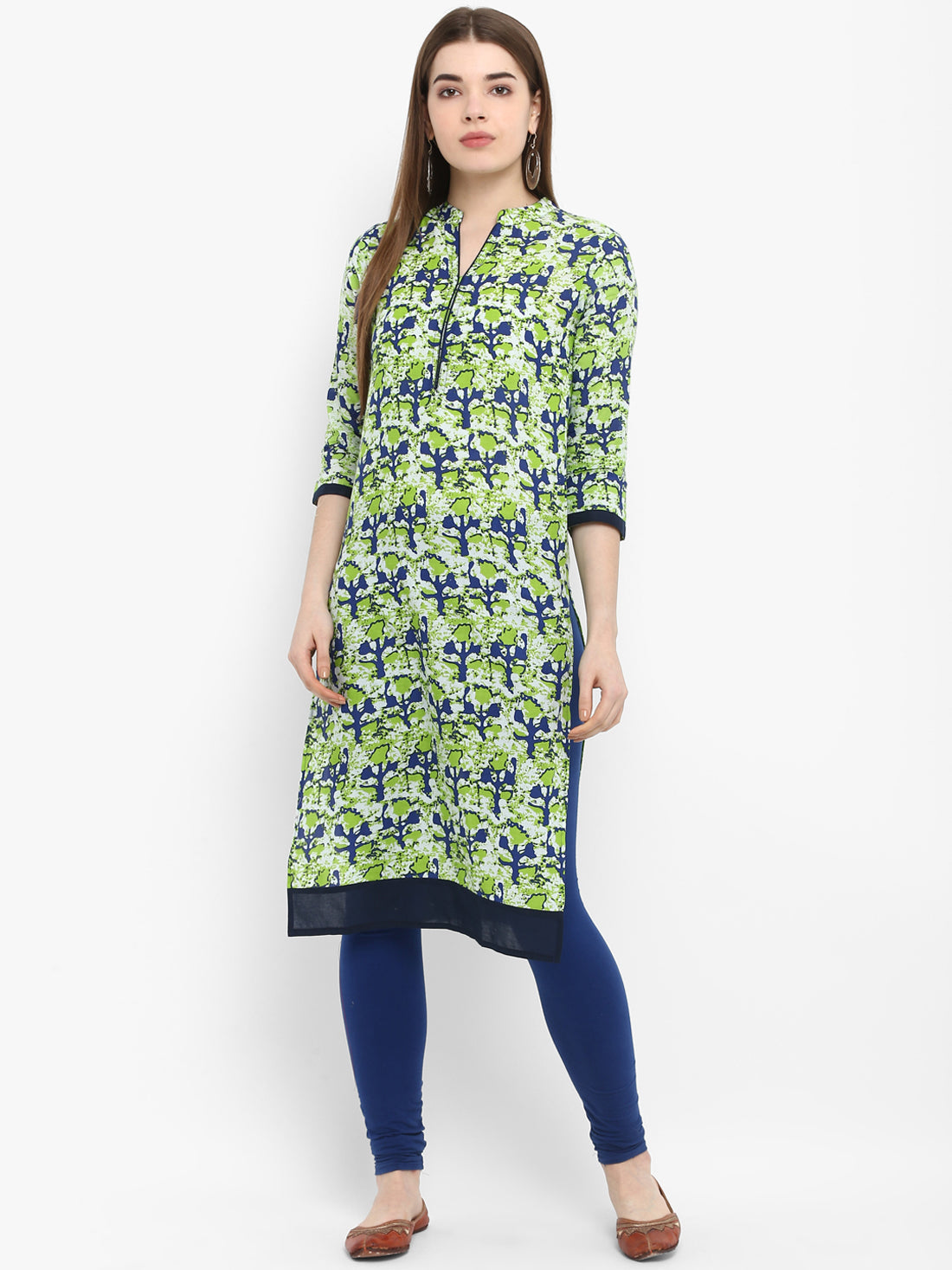 Green Abstract Printed Cotton Kurta