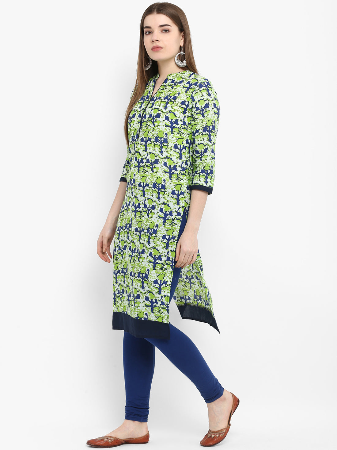 Green Abstract Printed Cotton Kurta
