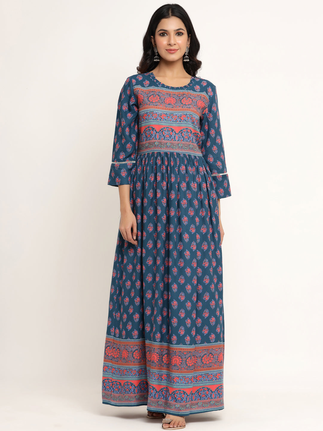 Blue Printed Viscose Rayon Anarkali