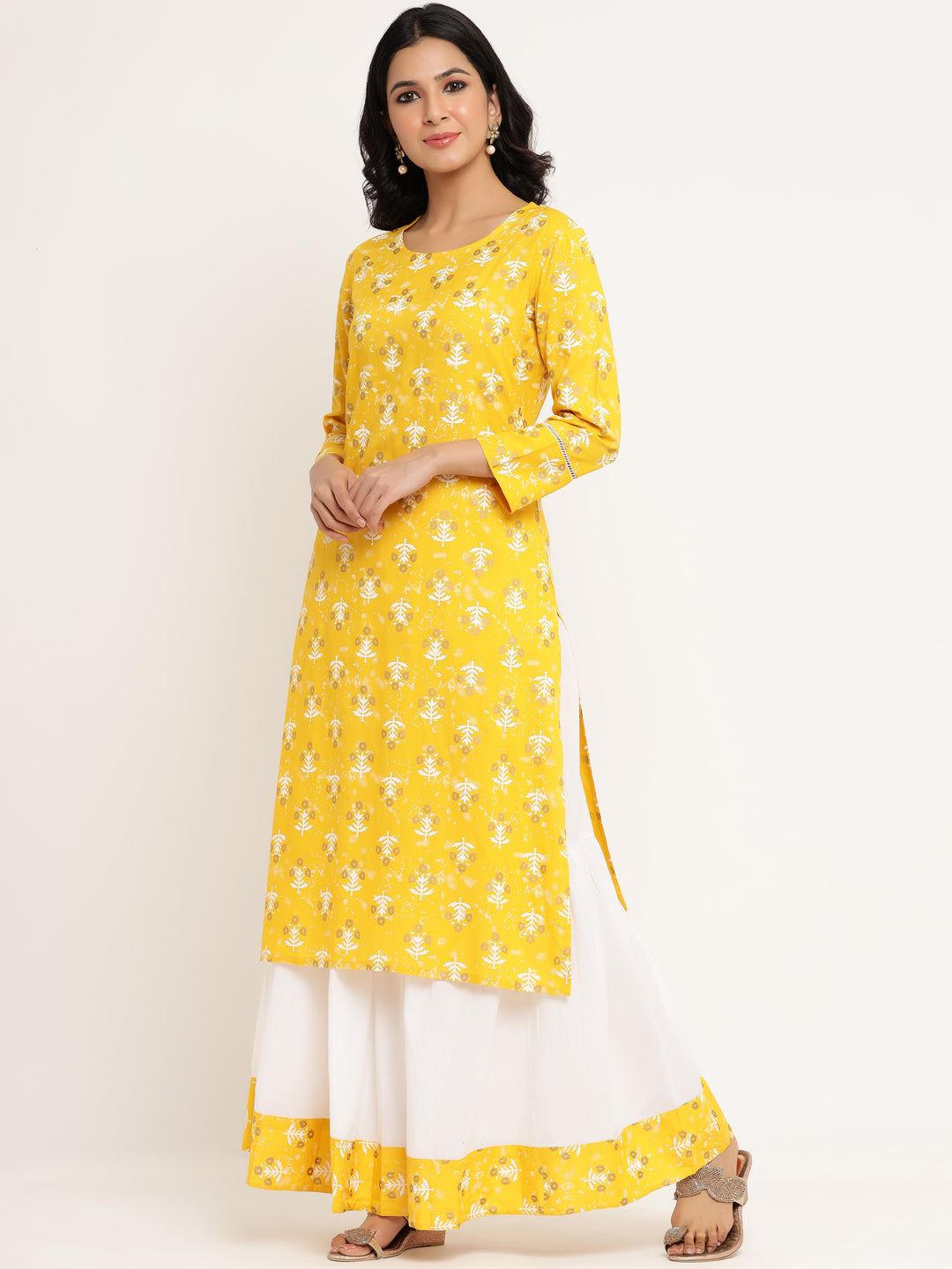 Yellow Rayon Kurta & Skirt Set